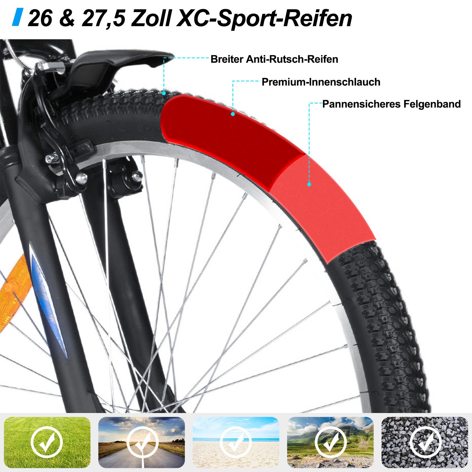 HILAND Mountainbike 26/27 Zoll Herren Damen Studenten fahrräder, Gelände Pendlerfahrräder, Mit 18 Gang, Doppel-V-Bremsen, stoßdämpfender Federgabel, Schutzblech