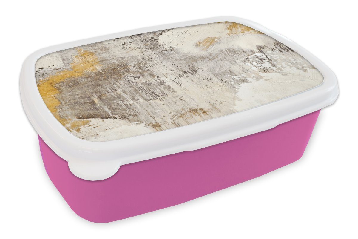 MuchoWow Lunchbox Farbe - Gold - Gelb, Kunststoff, (2-tlg), Brotbox für Erwachsene, Brotdose Kinder, Snackbox, Mädchen, Kunststoff rosa