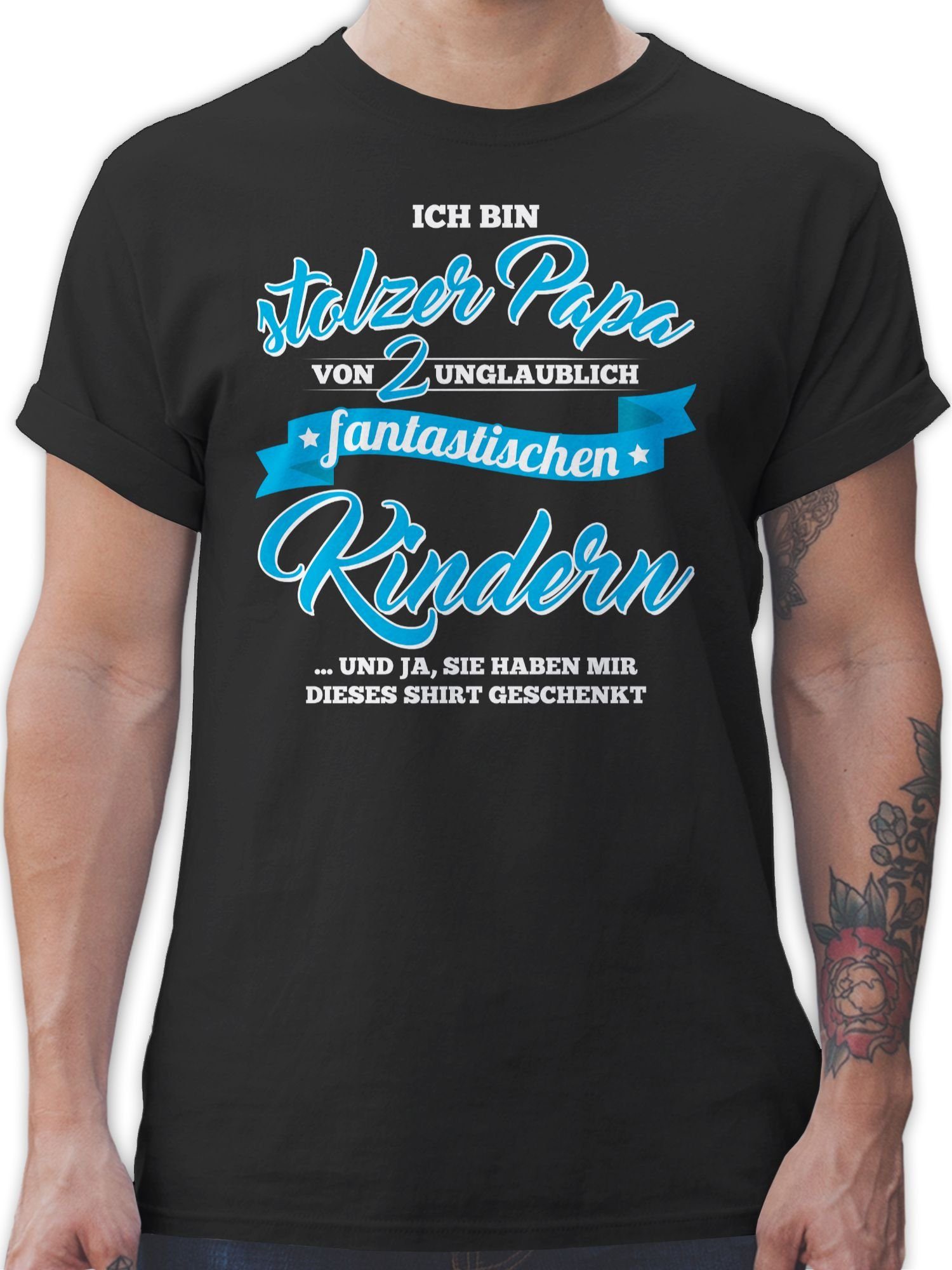 T-Shirt Stolzer Papa 2 Fantastischen Kinder