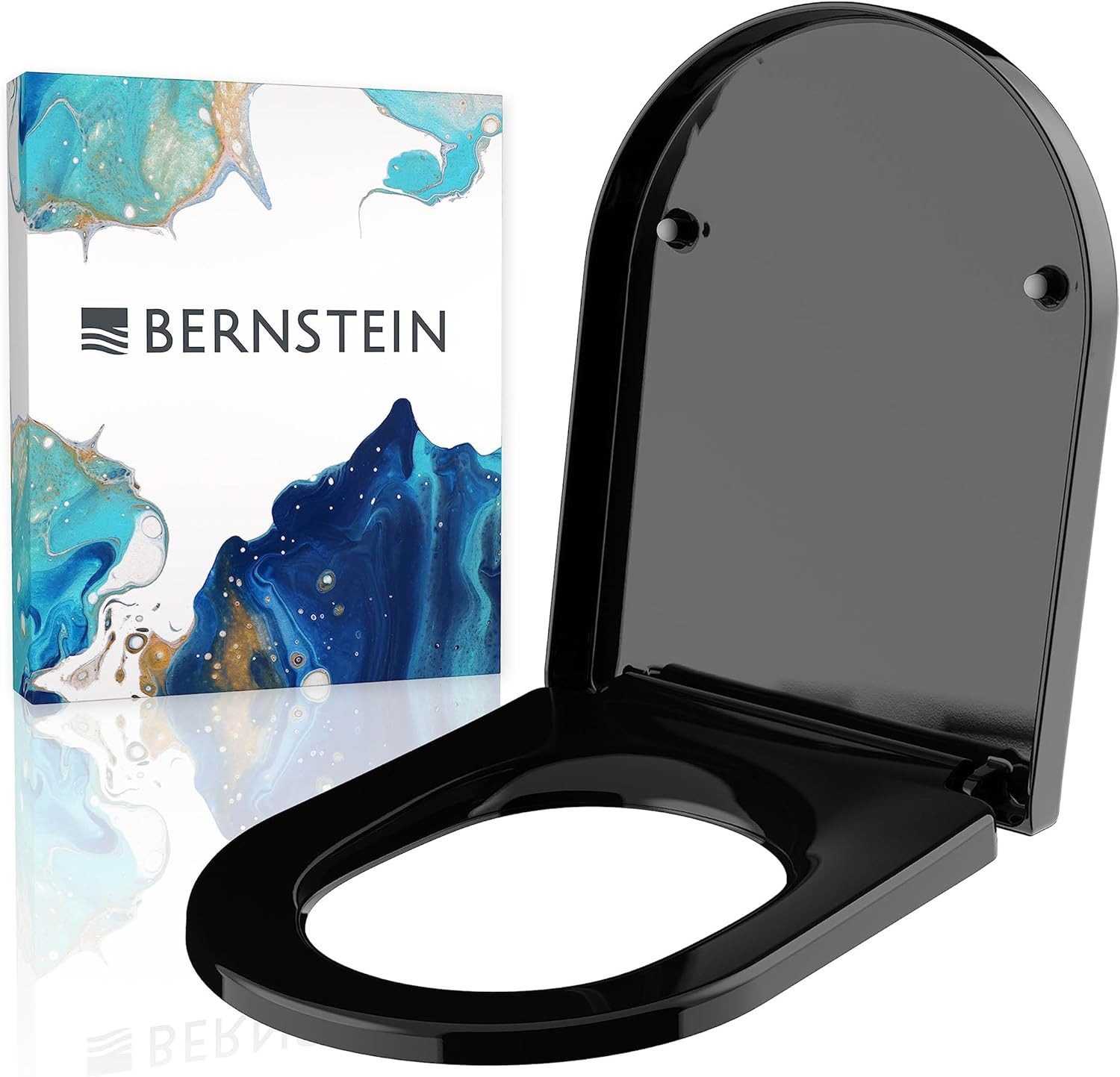 Bernstein WC-Sitz U1002 (Komplett-Set, inkl. Befestigungsmaterial), schwarz / D-Form / Absenkautomatik / aus Duroplast / abnehmbar