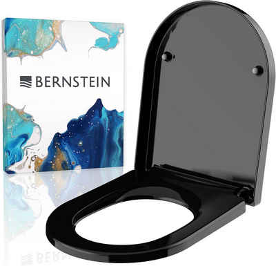 Bernstein WC-Sitz U1002 (Komplett-Set, inkl. Befestigungsmaterial), schwarz / D-Form / Absenkautomatik / LED Licht / abnehmbar / Duroplast