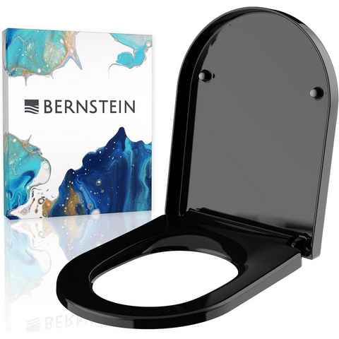 Bernstein WC-Sitz U1002 (Komplett-Set, inkl. Befestigungsmaterial), schwarz / D-Form / Absenkautomatik / aus Duroplast / abnehmbar