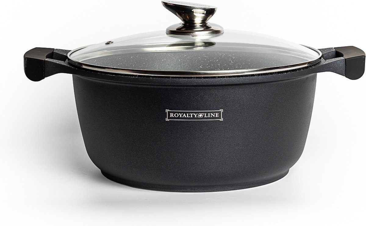 Royalty Line Kochtopf BS34M Braadpan Ø 34 cm / 9.9 L Induktion - Antihafte, Schwarz, Aluminium (2-tlg), Induktion, Antihaft, Cool touch Griff, Glasdeckel
