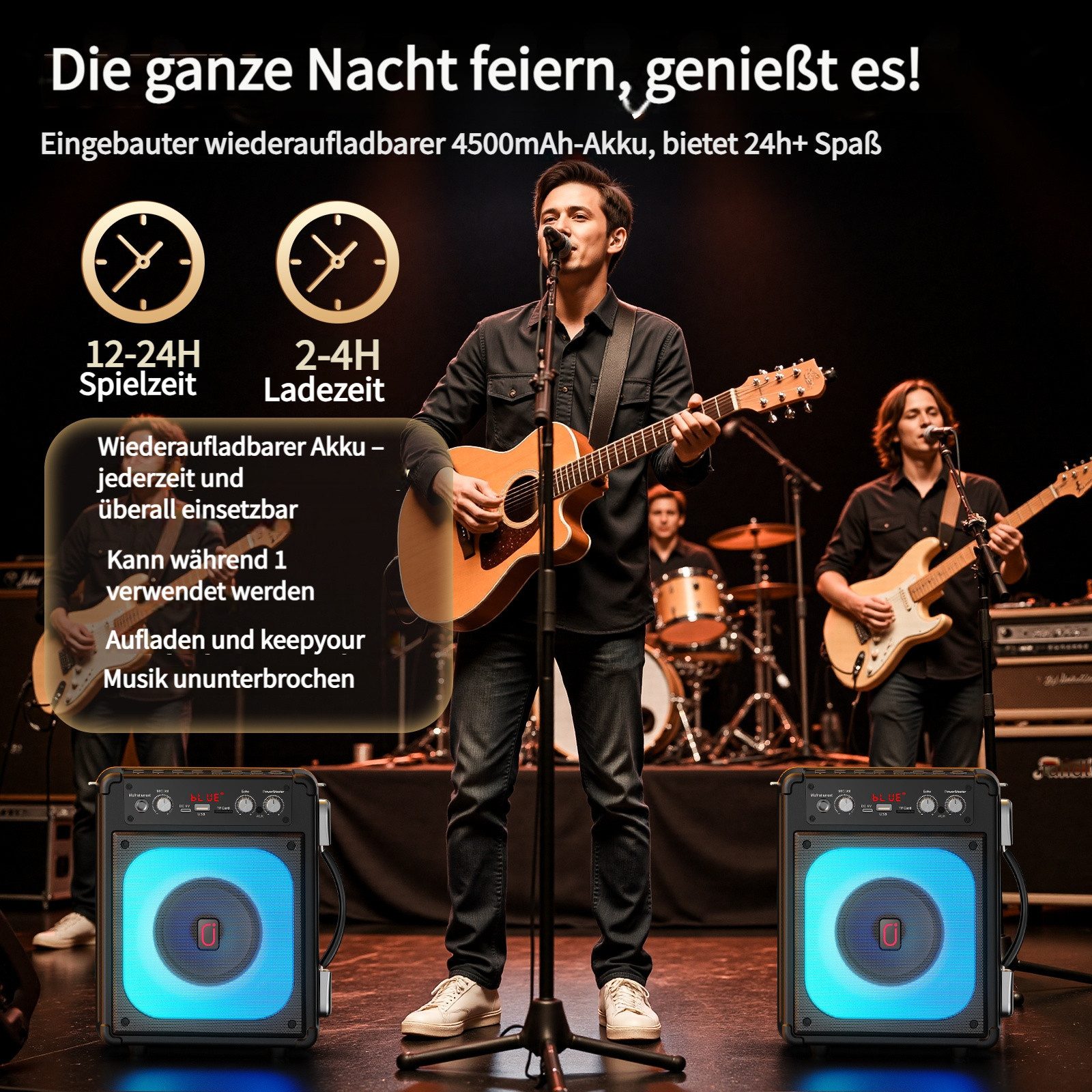 JYX Tragbare Karaoke Anlage mit 2 kabellosen Mikrofonen Bluetooth-Lautsprecher (Bluetooth, mit TWS Stereo, LED Lichteffekten (ohne Tablet) – Bild 3 von 5