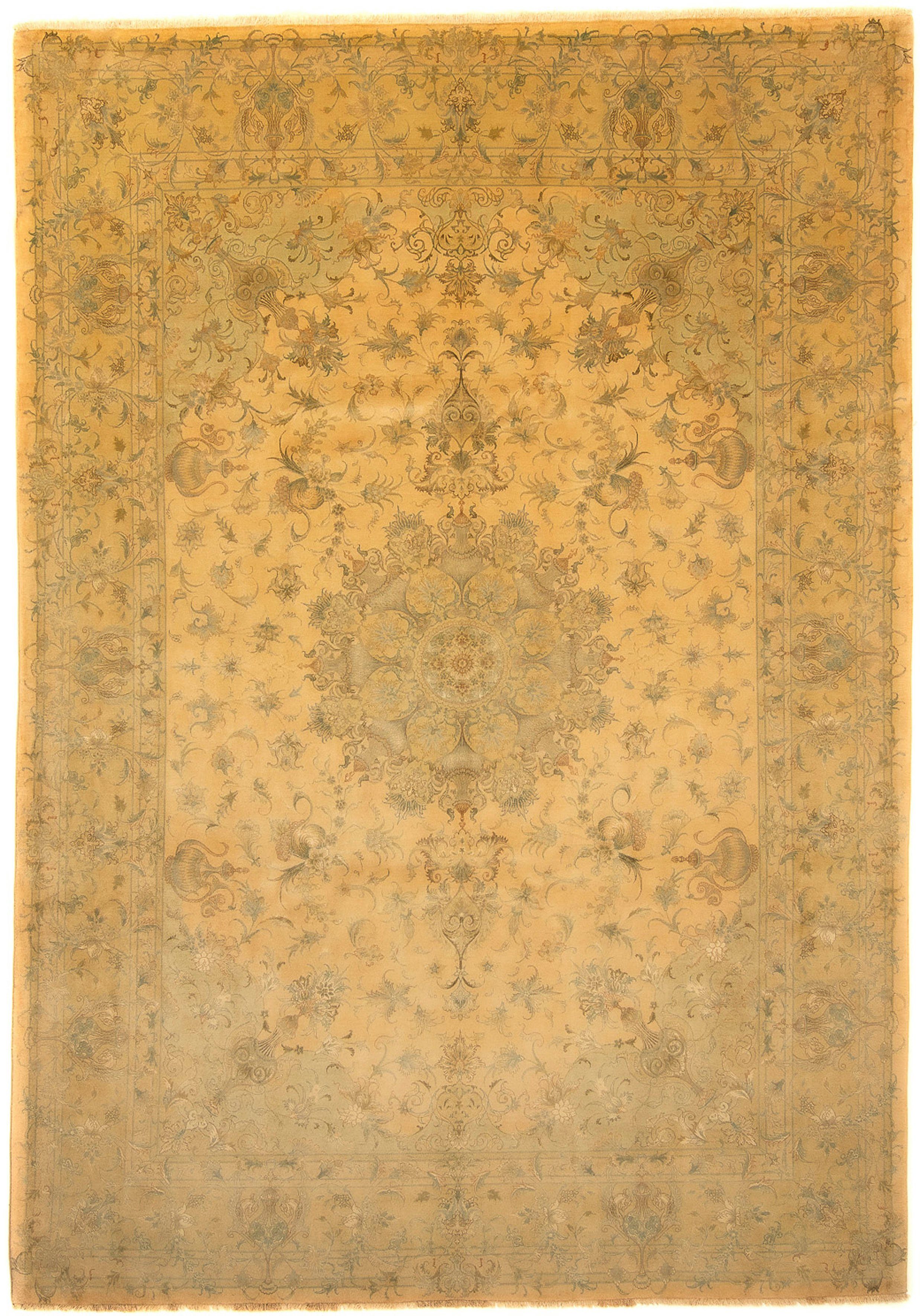 Orientteppich Perser - Täbriz - rechteckig, Höhe: Handgeknüpft, Royal hellbraun, morgenland, Wohnzimmer, 352 mit mm, 251 Einzelstück - 7 Zertifikat x cm 