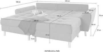 COLLECTION AB Ecksofa Rada L-Form, inklusive Hocker, Bettfunktion und Federkern