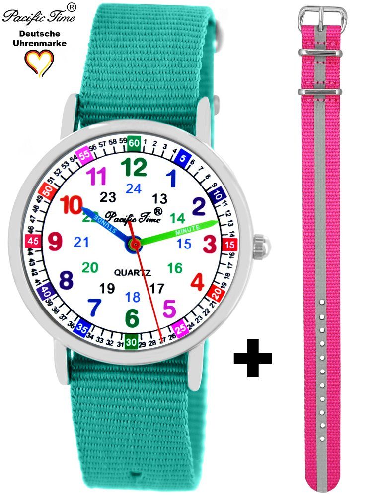 Pacific Time Quarzuhr »Armbanduhr für Kinder Kinderuhr Mädchen Lernuhr mit  Wechselarmband türkis + pink reflektierendes Durchzugsarmband 14905«,  Gratis Versand online kaufen | OTTO