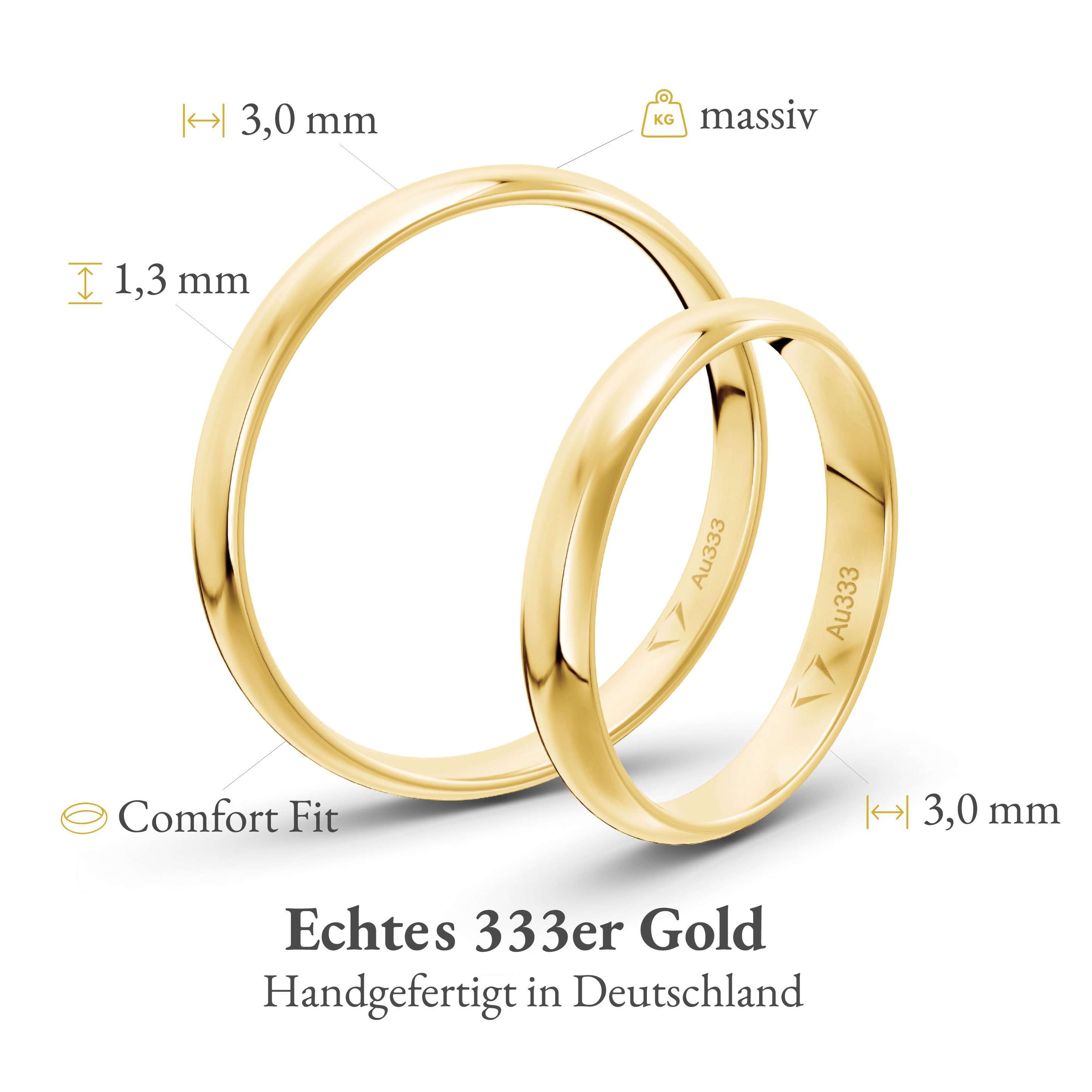 mosa & co. Trauring mit Gravur Classic Gold 333 mit 3mm Breite im Paarpreis (Eheringe, 2-tlg., 2 Trauringe)