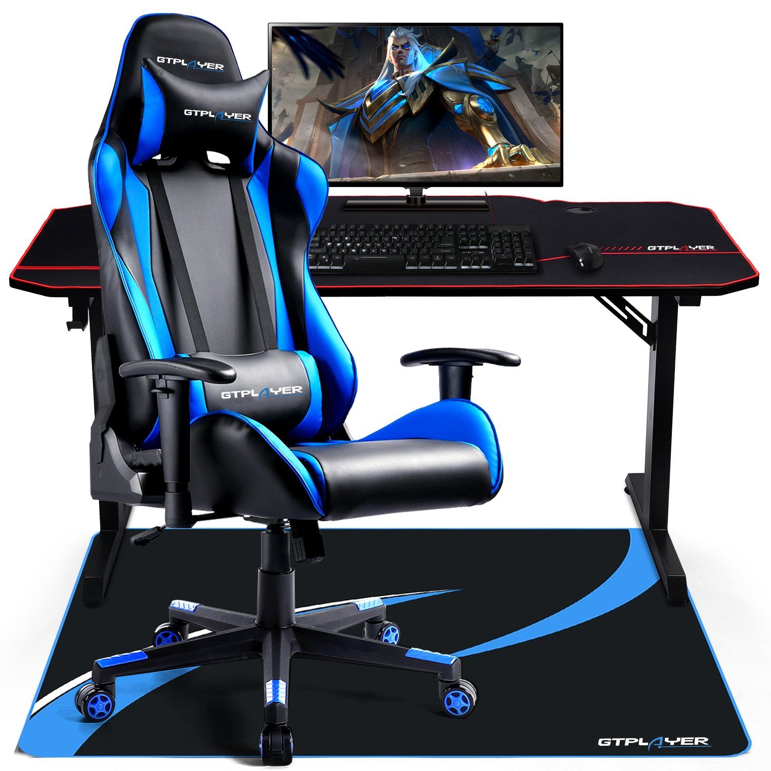 Gaming-Stuhl-Unterlage Anti-Rutsch GTPLAYER cm 110 x GTPLAYER pflegeleicht Stuhlmatte Bodenschutzmatte Blau 90 ►Bürostuhl