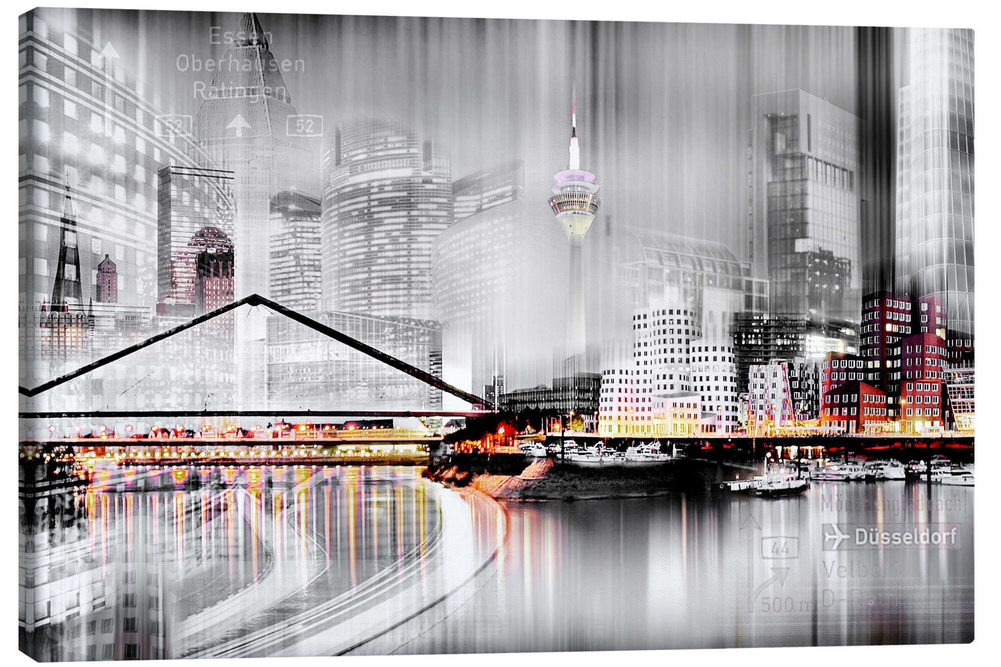 Posterlounge Wandbild Düsseldorfer Skyline, abstrakt, Städtecollagen, erhältlich als Poster, Leinwandbild, Wandsticker oder Acrylglasbild