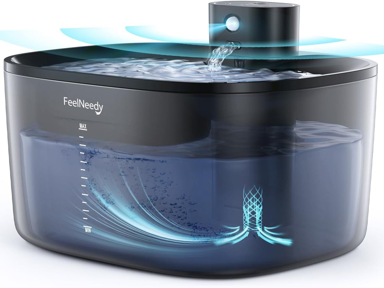 FeelNeedy Trinkbrunnen für Katzen, kabelloser Wasserbrunnen mit 4000mAh Akku, Leiser Betrieb, Bewegungssensor 5-stufiges Filtersystem 3 …