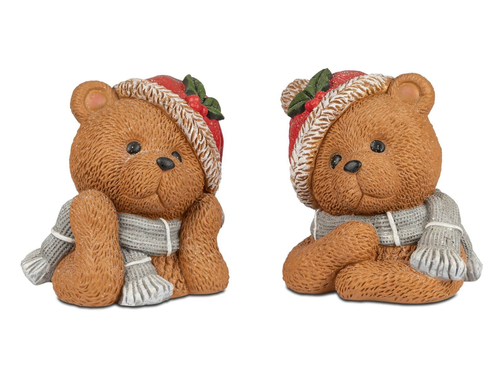 formano Dekofigur Weihnachtsdeko 2er Set Teddy Dekofigur Winter 26cm Handbemalt Teddybär (Sparset)
