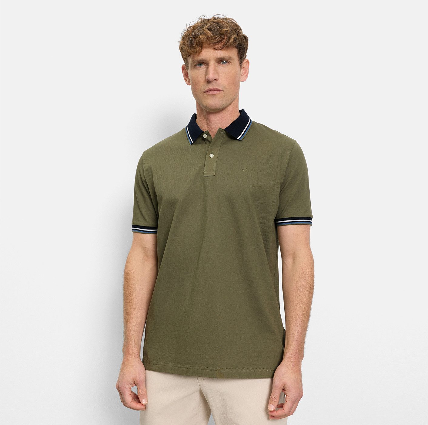 OLYMP Poloshirt Casual farbliche Kontrast-Details