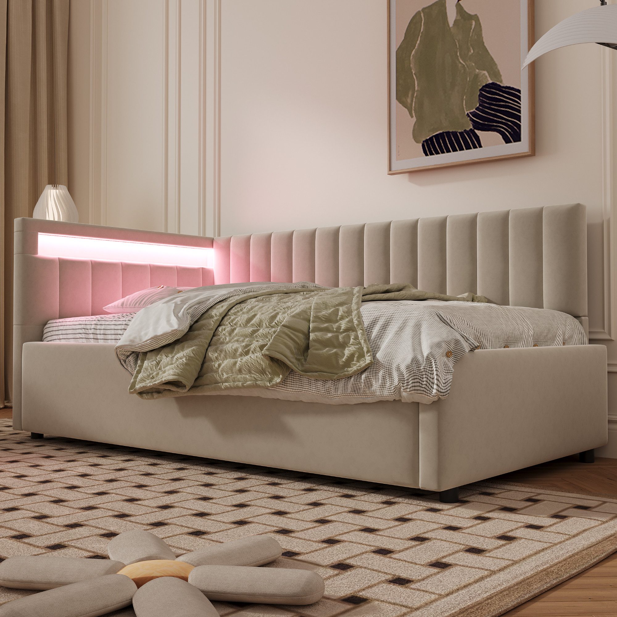 Flieks Daybett, Polsterbett Schlafsofa Einzelbett 90x200cm mit hydraulische günstig online kaufen