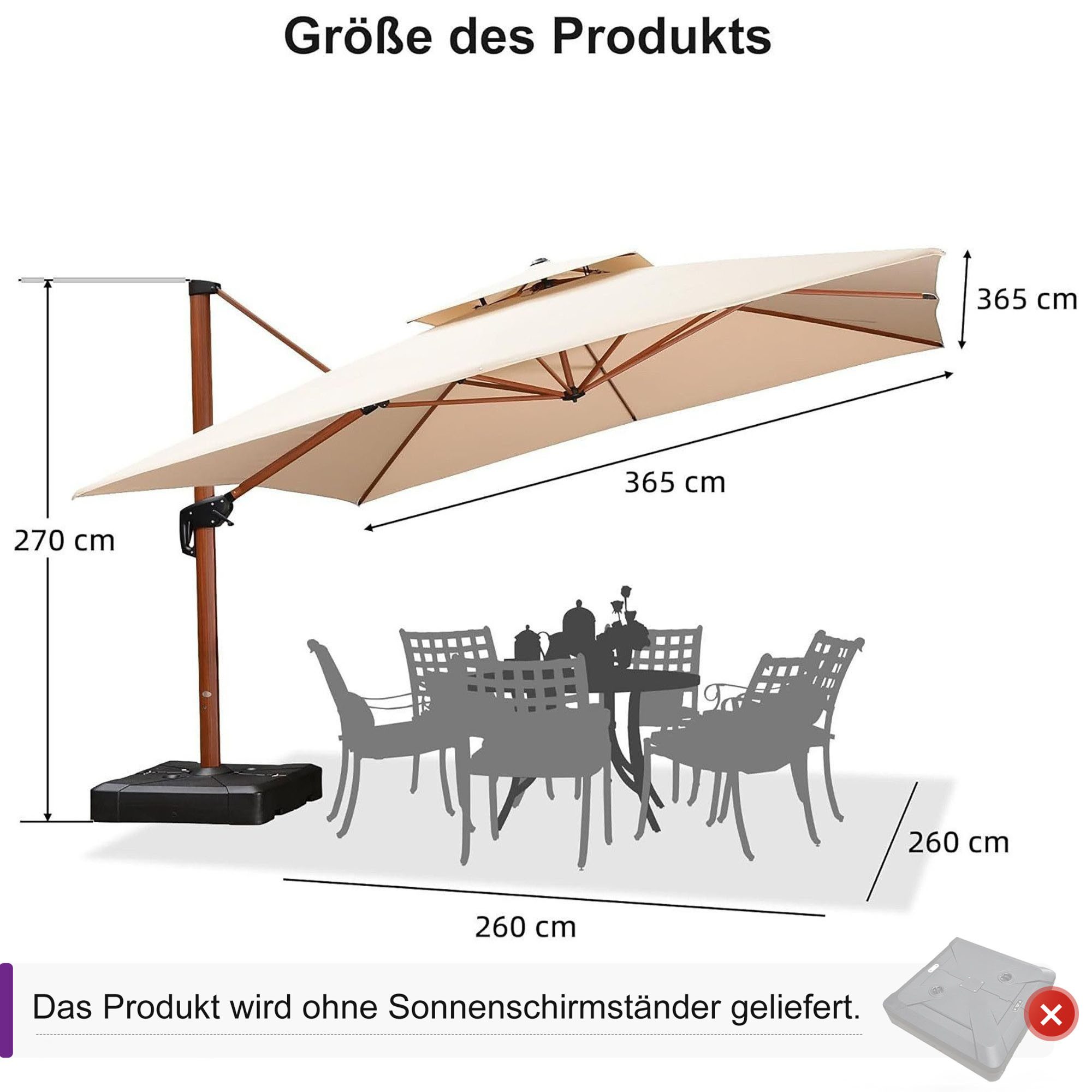 PURPLE LEAF Ampelschirm Holzoptik Quadratischer Außenbereich günstig online kaufen