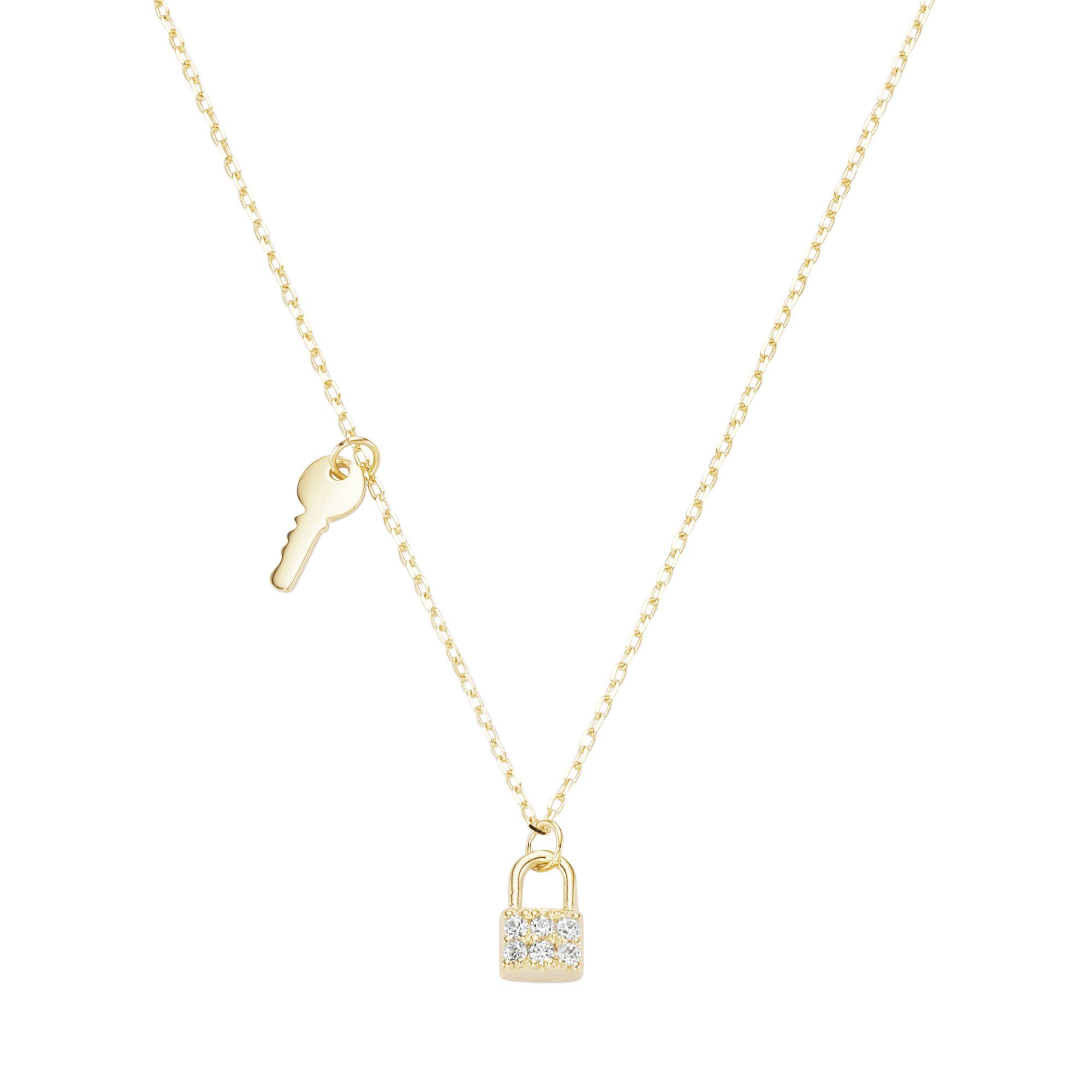 Luigi Merano Collier Schloss und Schlüssel, Zirkonia Steine, Gold 375 günstig online kaufen