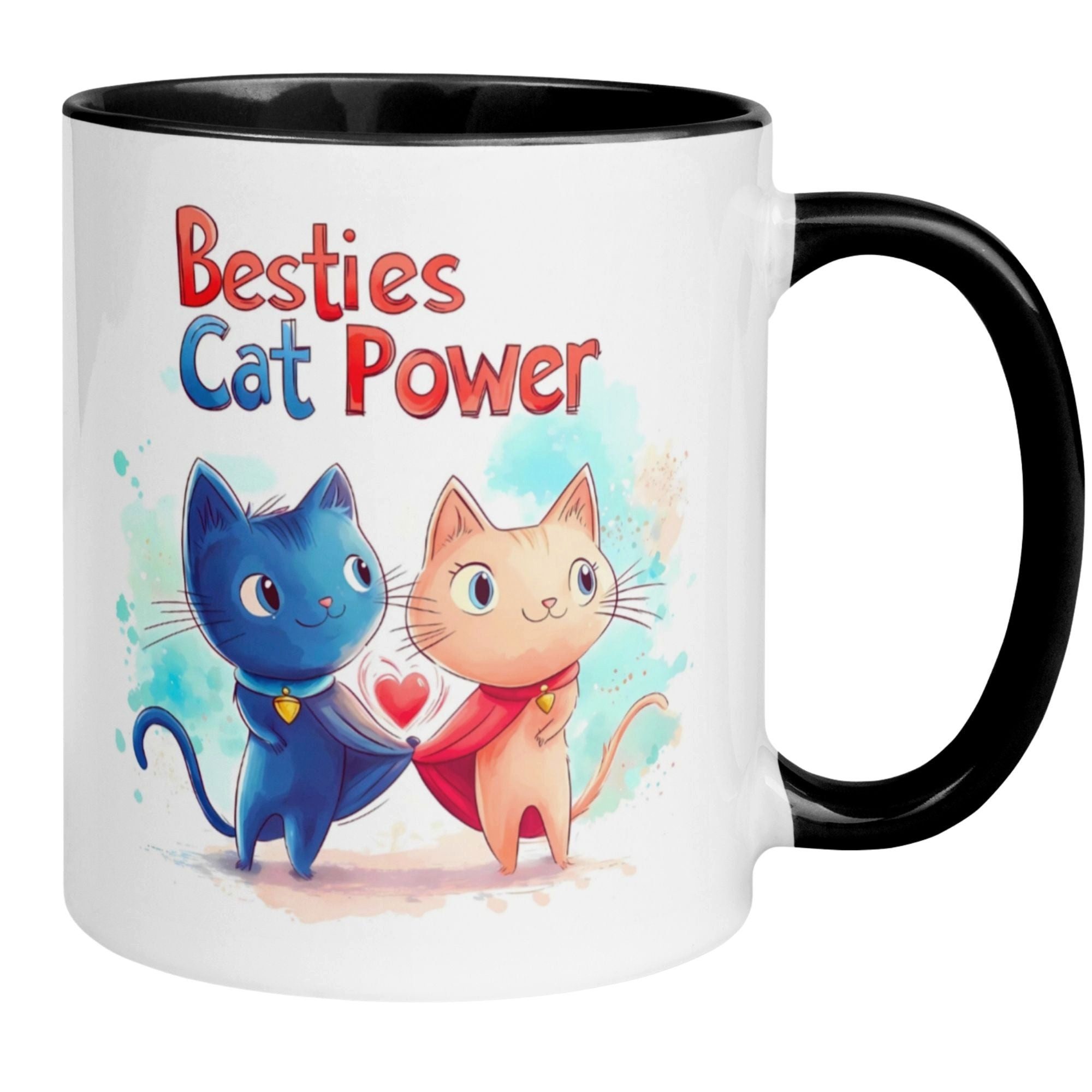 Momentals Tasse Freundschaft – „Besties Cat Power“ – Geschenk Beste Freunde Freundin, Gratis Versand · Links-&Rechtshänder · Spülmaschinenfest