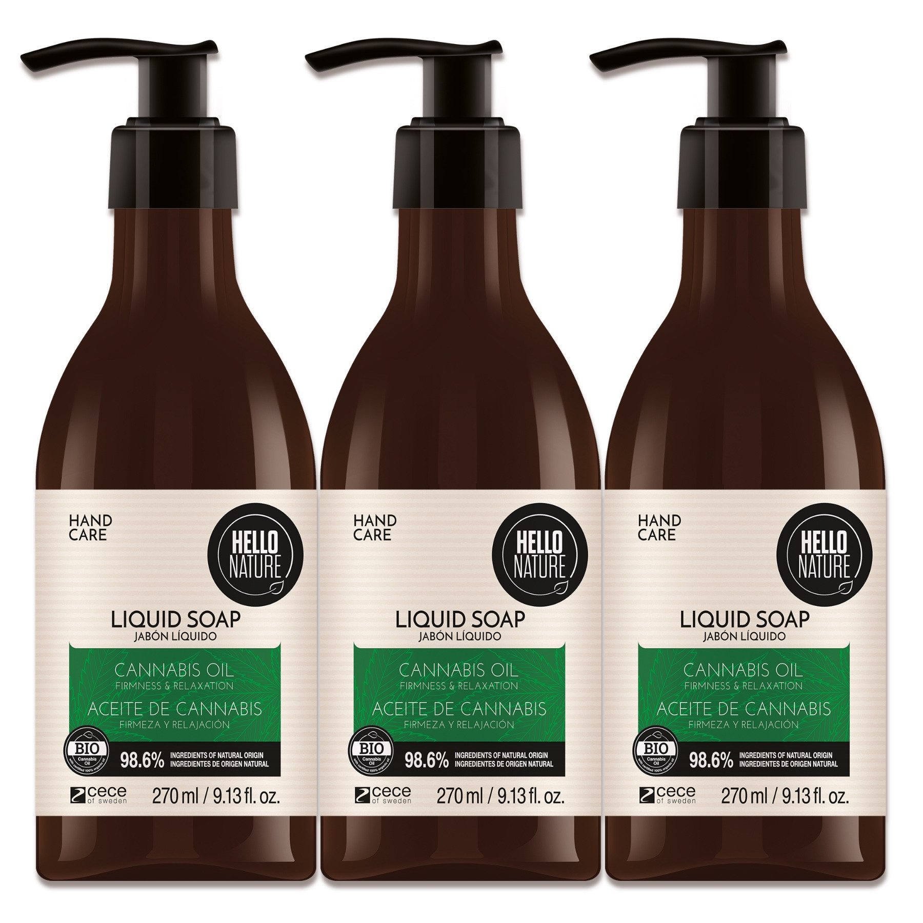 P-Beauty Cosmetic Accessories Handseife Flüssigseife Naturseife Schaumseife Duschgel mit Hanföl Hello Nature, 3-tlg., Handseife, Handpflege, Canabis, Hello Nature