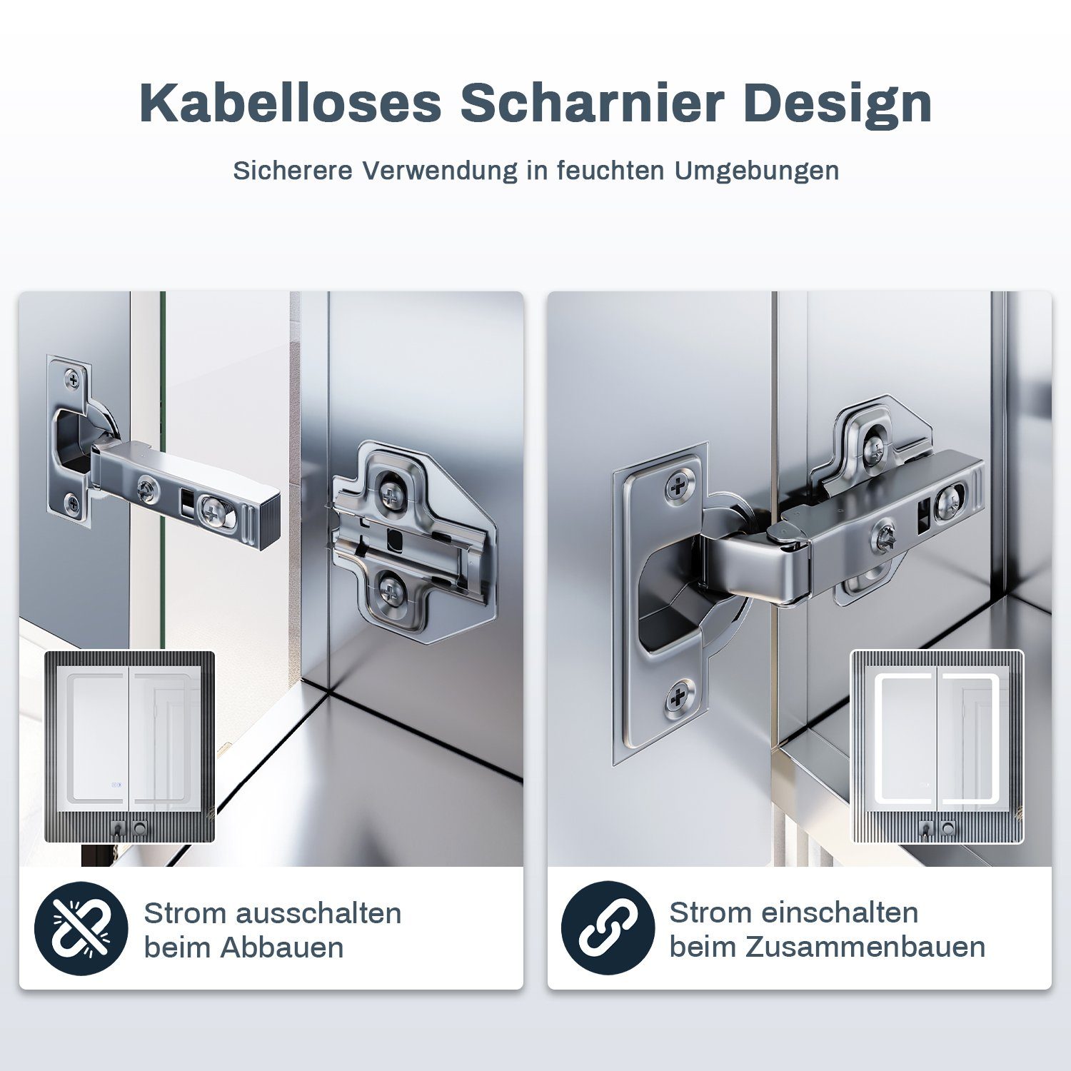 SONNI Spiegelschrank Spiegelschrank Bad mit Beleuchtung und Steckdose LED Beschlagfrei mit Touchschalter