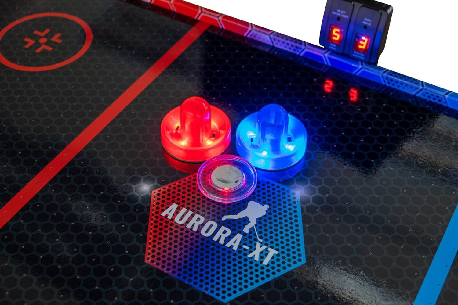 Carromco Air-Hockeytisch Fire vs. Ice mit LED-Pucks & Pusher, Torzähler, für Kinder & Erwachsene