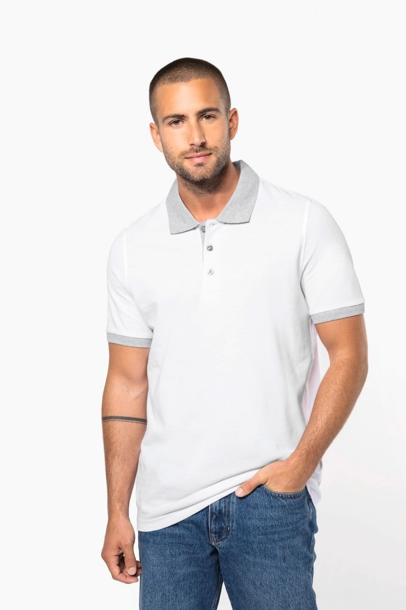 Kariban Langarm-Poloshirt Zweifarbiges Piqué-Polohemd für Herren