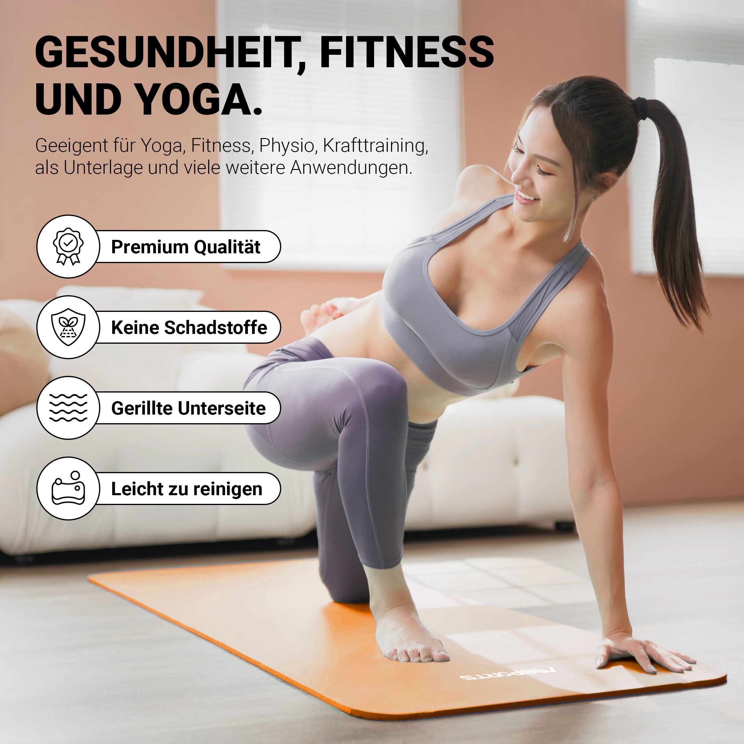 MSports® Gymnastikmatte Yogamatte inkl. Tragegurt + Poster + Workout App