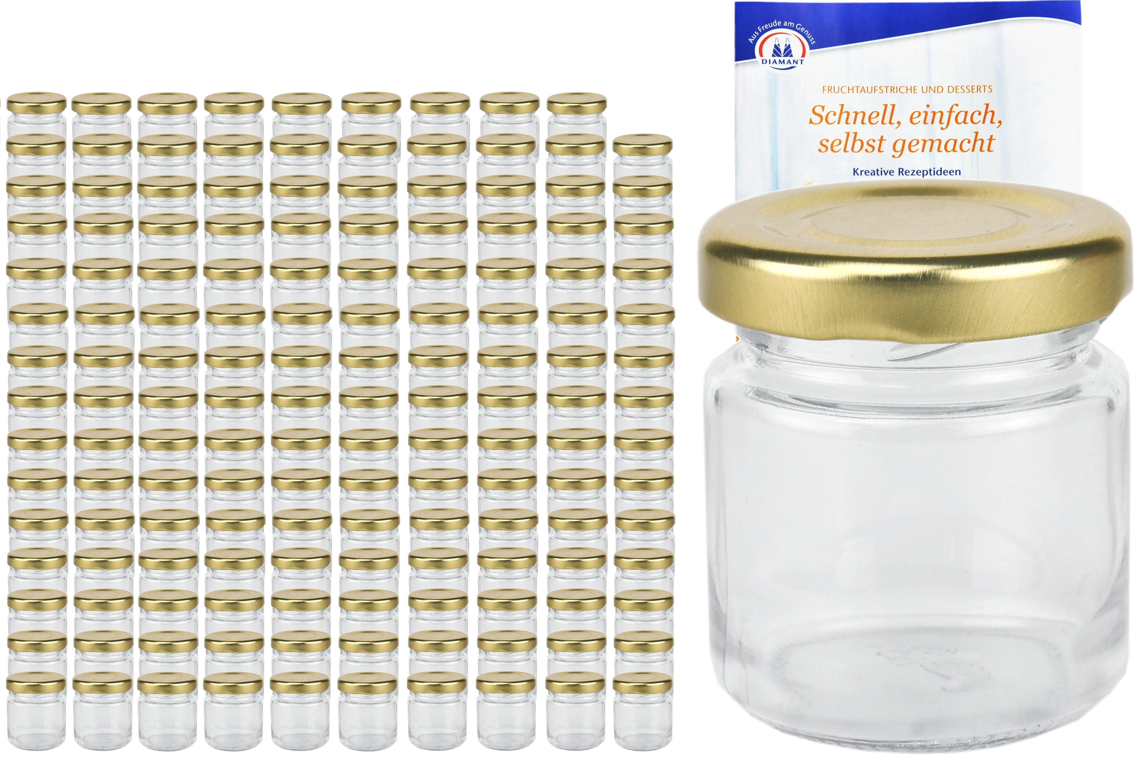 MamboCat Einmachglas 150er Set Sturzglas 53 ml To 43 goldener Deckel incl. Rezeptheft, Glas