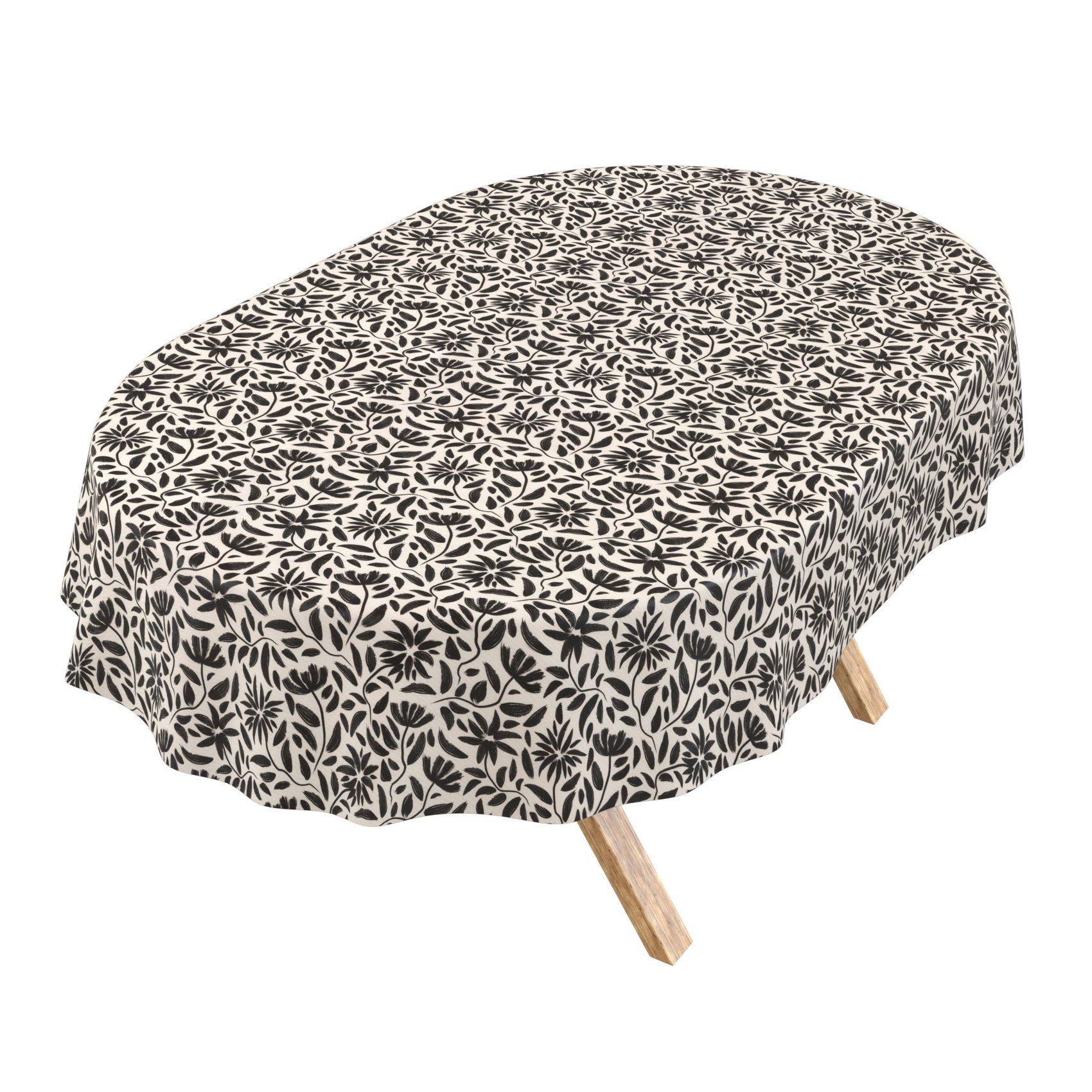 ANRO Tischdecke abwaschbar Barcelona Stoff Premium Grafisch Blumen Tischtuch (Einzelstück 1-tlg), Stoff schmutzabweisend 160x140cm Grafisch Schwarz