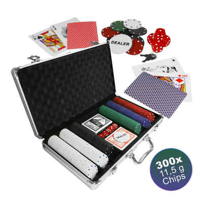 EAXUS Spielesammlung, Poker, Kartenspiel Royal Flush Pokerkoffer - Profi Pokerset 300 Chips, Koffer aus Aluminium, mit Black Jack & Texas Hold'em Kartendecks