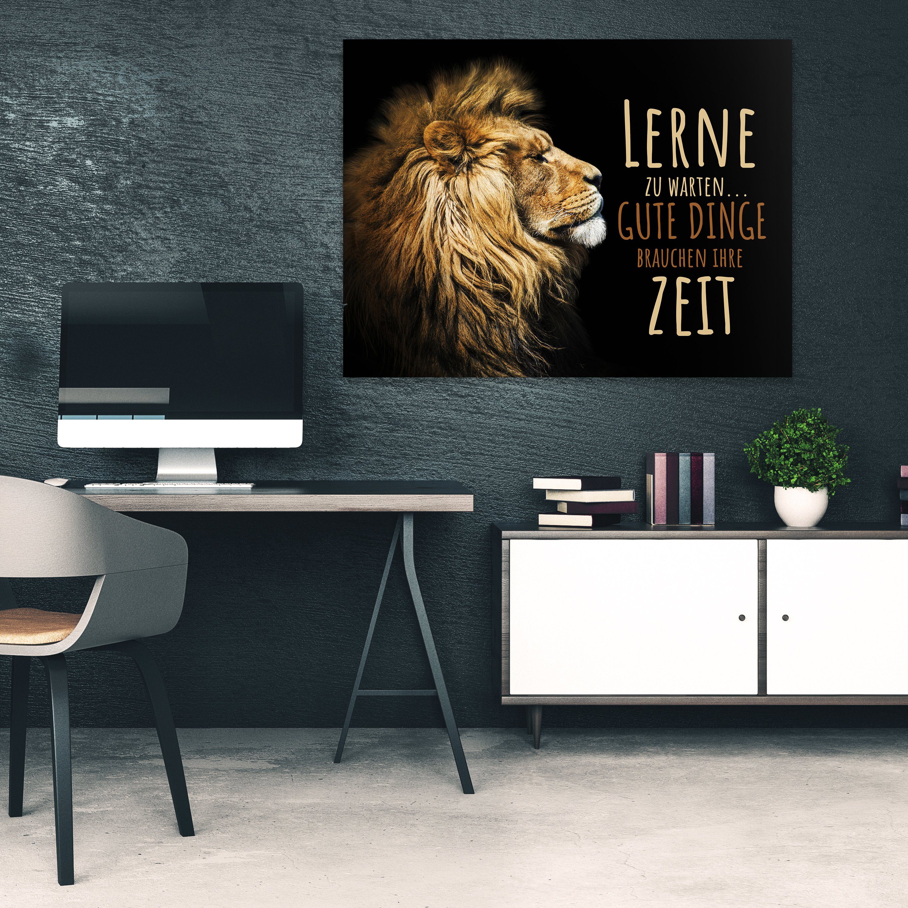 wandmotiv24 Leinwandbild Löwen, Querformat, Größen in Leinwandbilder Löwe, lerne versch. Wanddeko, Tiere St), warten, (1 zu Wandbild