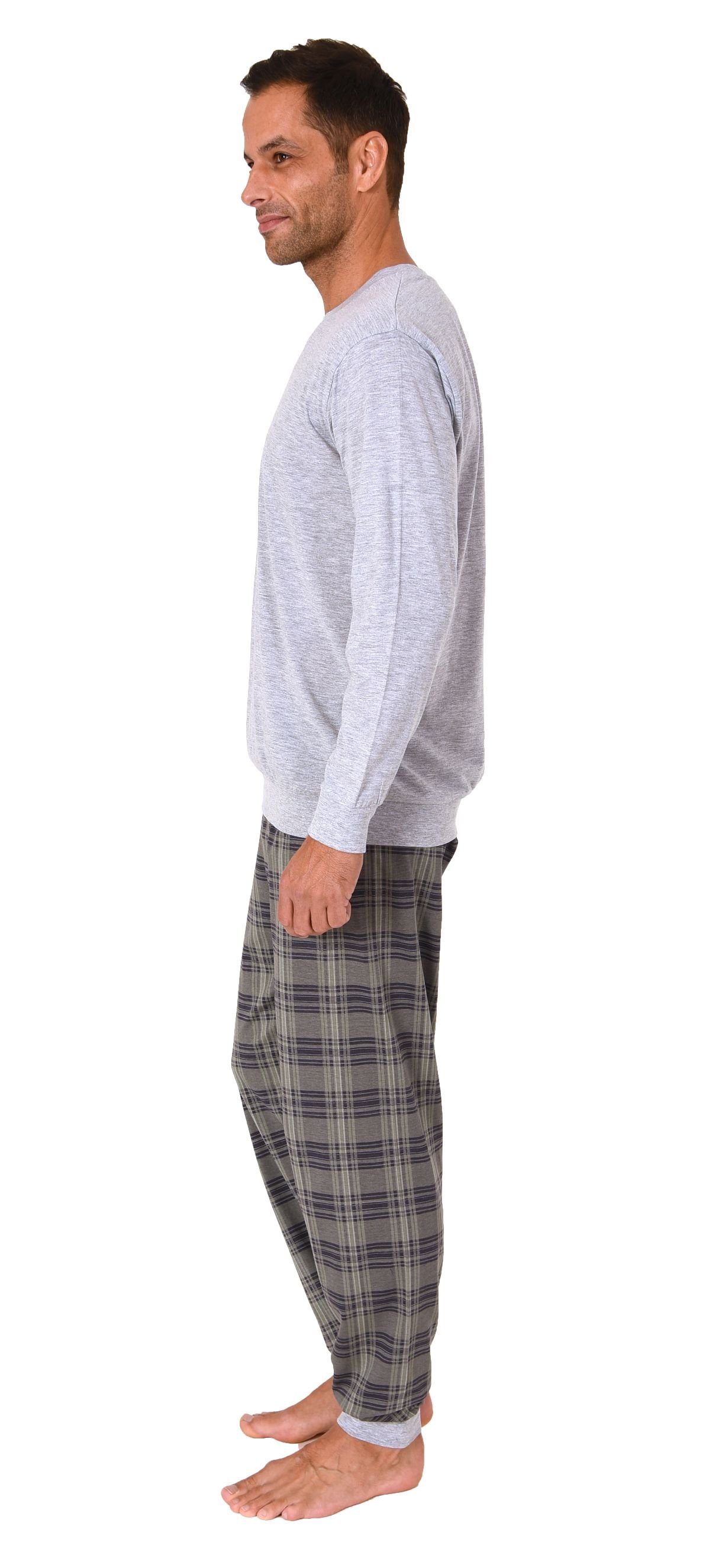 Normann Pyjama Normann Herren Pyjama lang mit Bündchen und karierter Jersey günstig online kaufen