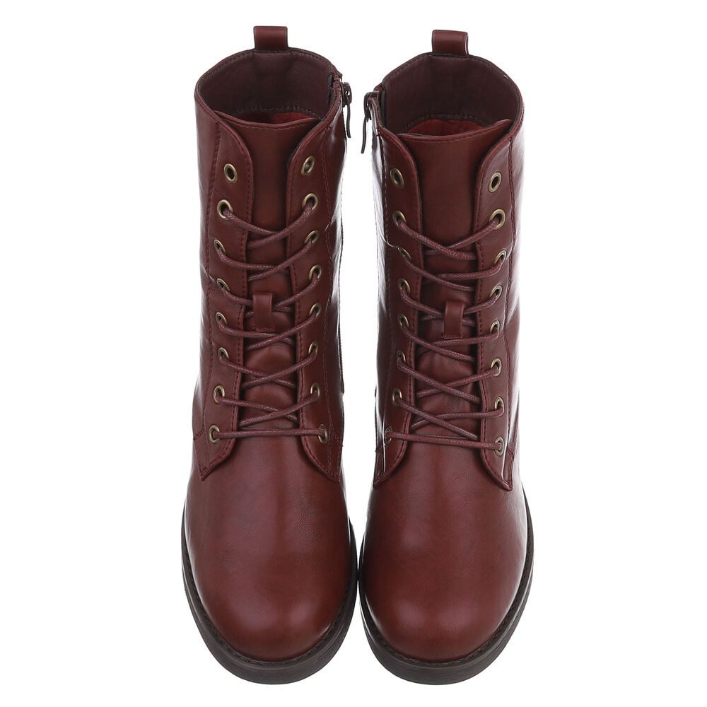 Ital-Design Damen Schnürstiefel mit hohem Schaft und Profilsohle Stiefelette (92497560) Blockabsatz Schnürstiefeletten in Weinrot – Bild 4 von 5