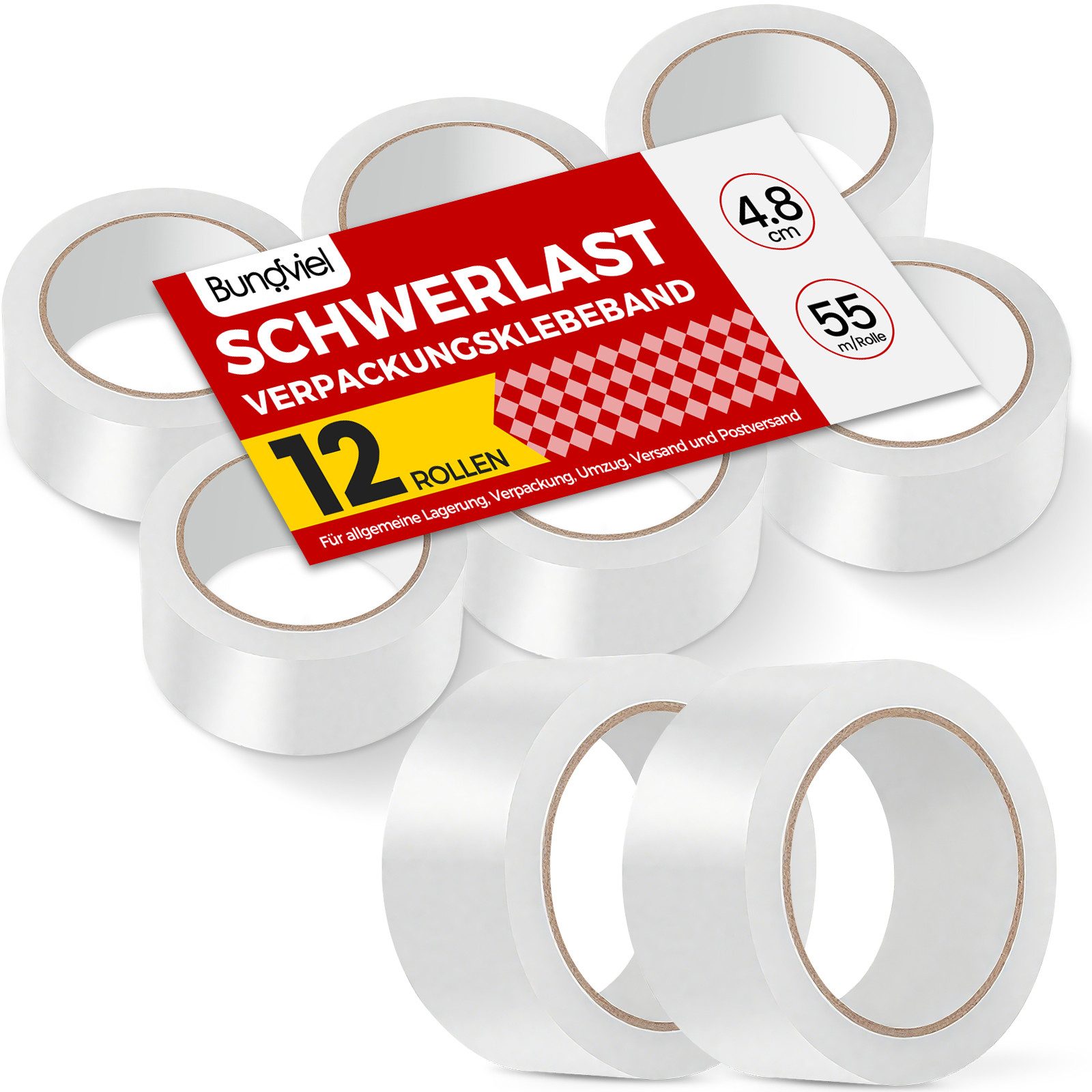 Bundviel Klebeband Paketklebeband 6-96 Rollen 48mm x 55m Packband Klebeband (Set, 12-St) Paketklebeband - leises und sauberes Verpacken