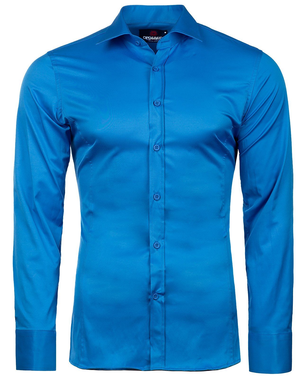 Design Buisnesshemd im Cipo & königsblau Baxx (1-tlg) Kurzarmhemd Fit klassischen Slim