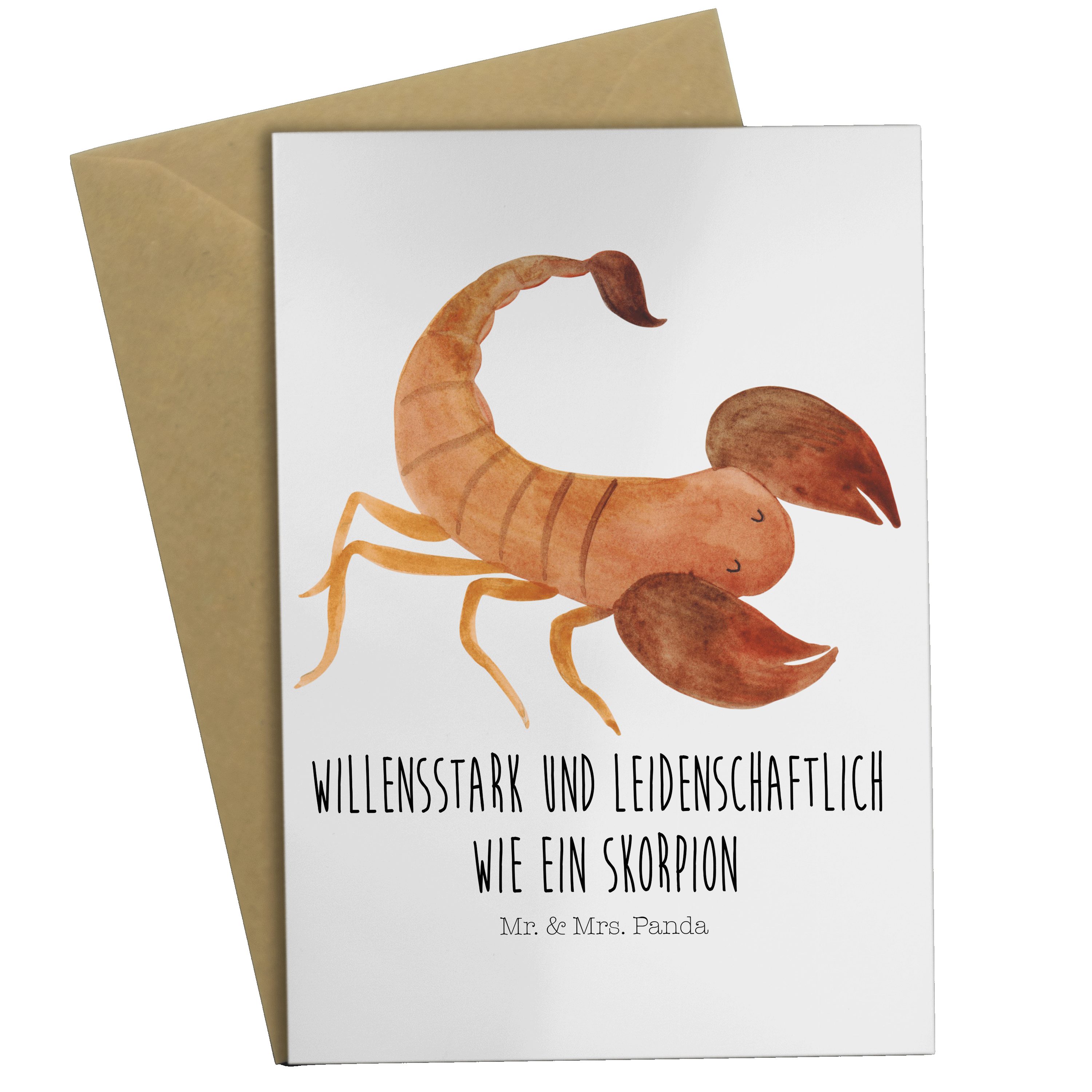 Mr. & Mrs. Panda Grußkarte Sternzeichen Skorpion - Weiß - Geschenk, Astrologie, Geburtstagskarte