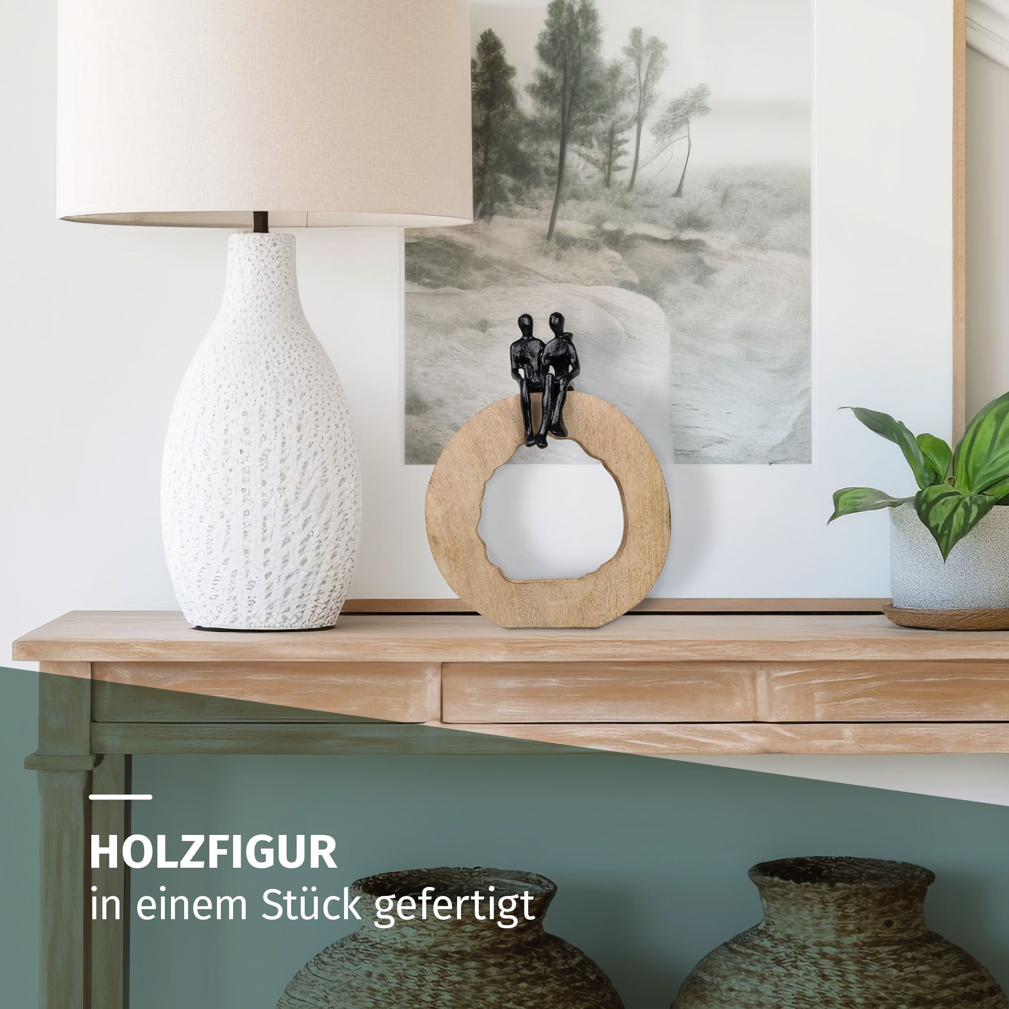 Moritz Skulptur Dekofigur Be Together Schwarz 36 cm aus Mangoholz und Aluminium Modern – Bild 3 von 5