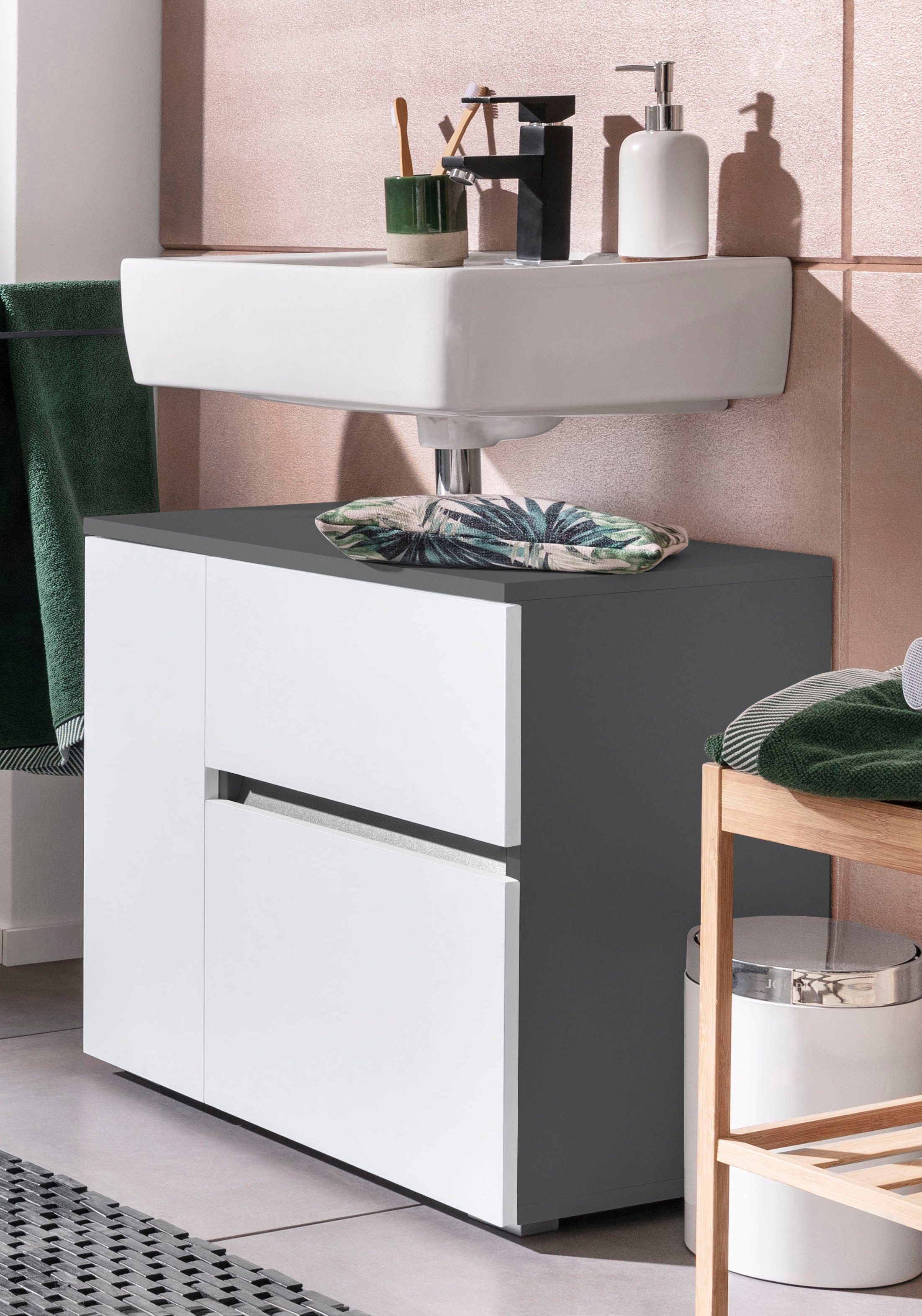 Home affaire Waschbeckenunterschrank Wisla Siphonausschnitt, Push-to-open-F günstig online kaufen