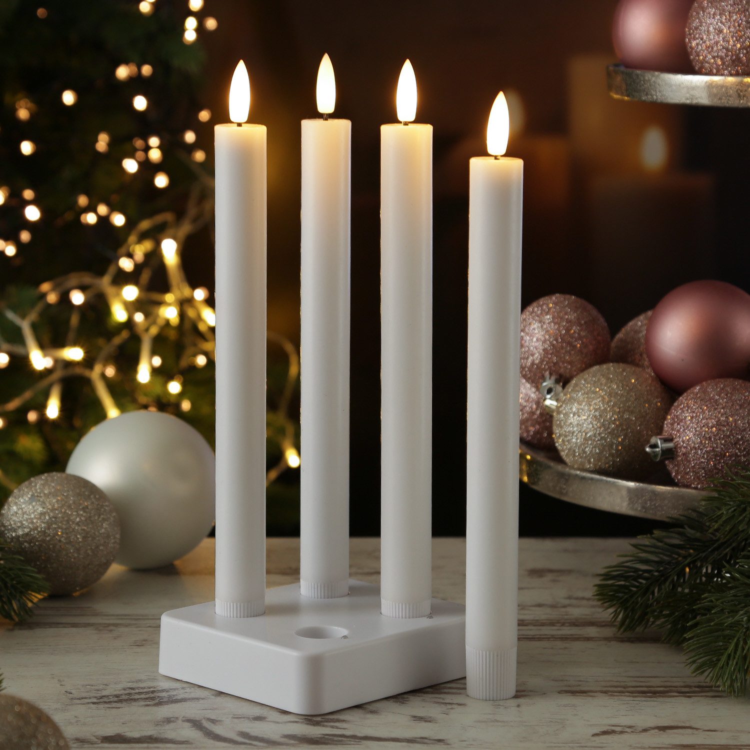 MARELIDA LED-Kerze LED Stabkerzen LISA Tafelkerzen Dinnerkerzen wiederaufladbar weiß 4St., LED Classic, warmweiß (2100K bis 3000K)