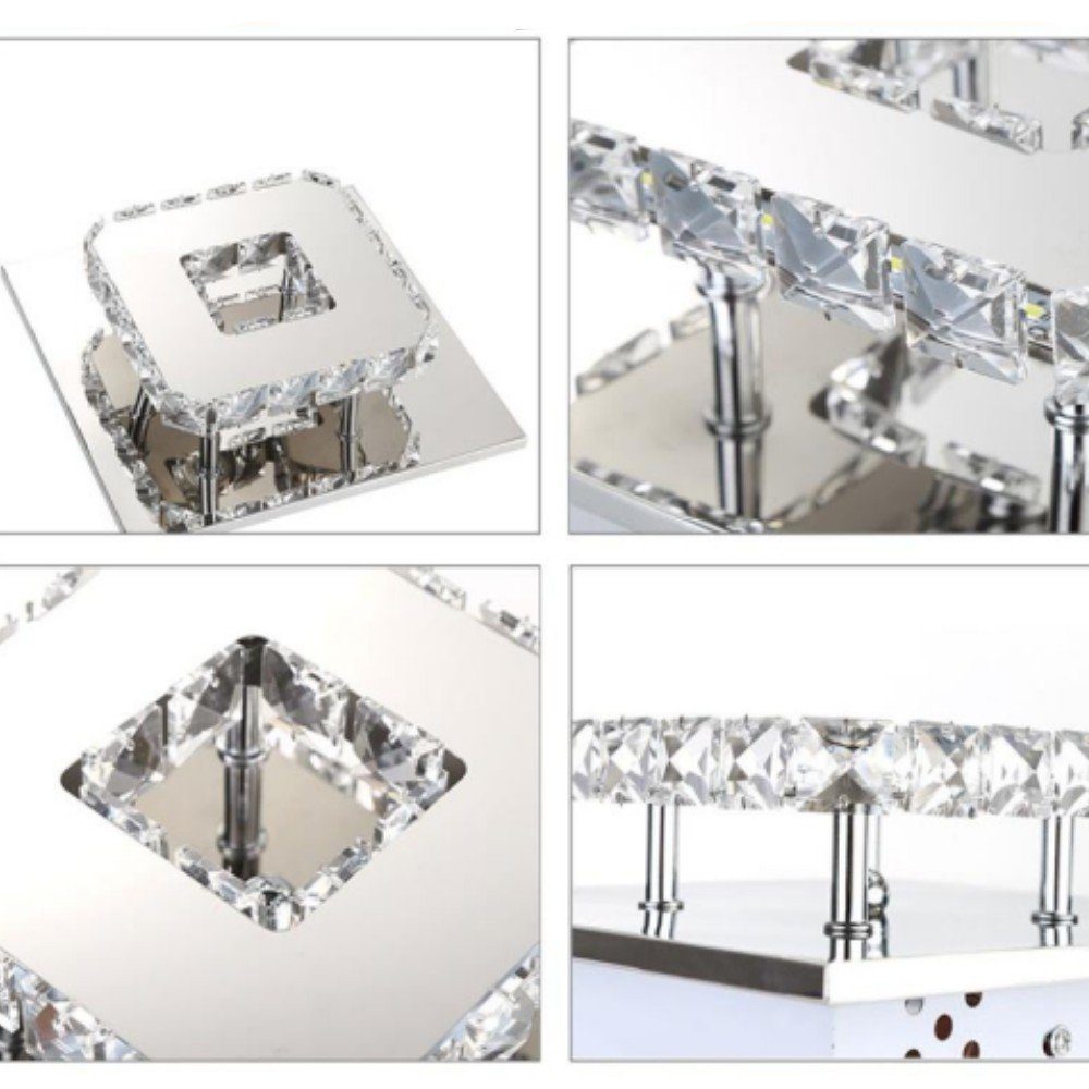 LETGOSPT Deckenleuchte 12W Moderne 9K LED Tageslichtweiß, Deckenleuchte Kronleuchter, integriert, Deckenlampen, 20x20x9cm, Kristall Mini Kristall fest LED