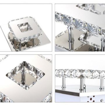 OULENBIYAR Deckenleuchte Kristall LED Deckenleuchte, 12W Luxus Mini Deckenlampe, 20x20x9cm, LED fest integriert, Kaltweiß, LED Moderne K9 Kristall Edelstahl Deckenleuchte, Quadratischer Lampen
