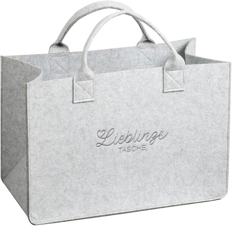 Freizeittasche Tasche in Filz-Optik, 50 x 25 x 34 cm, Polyester, hellgrau