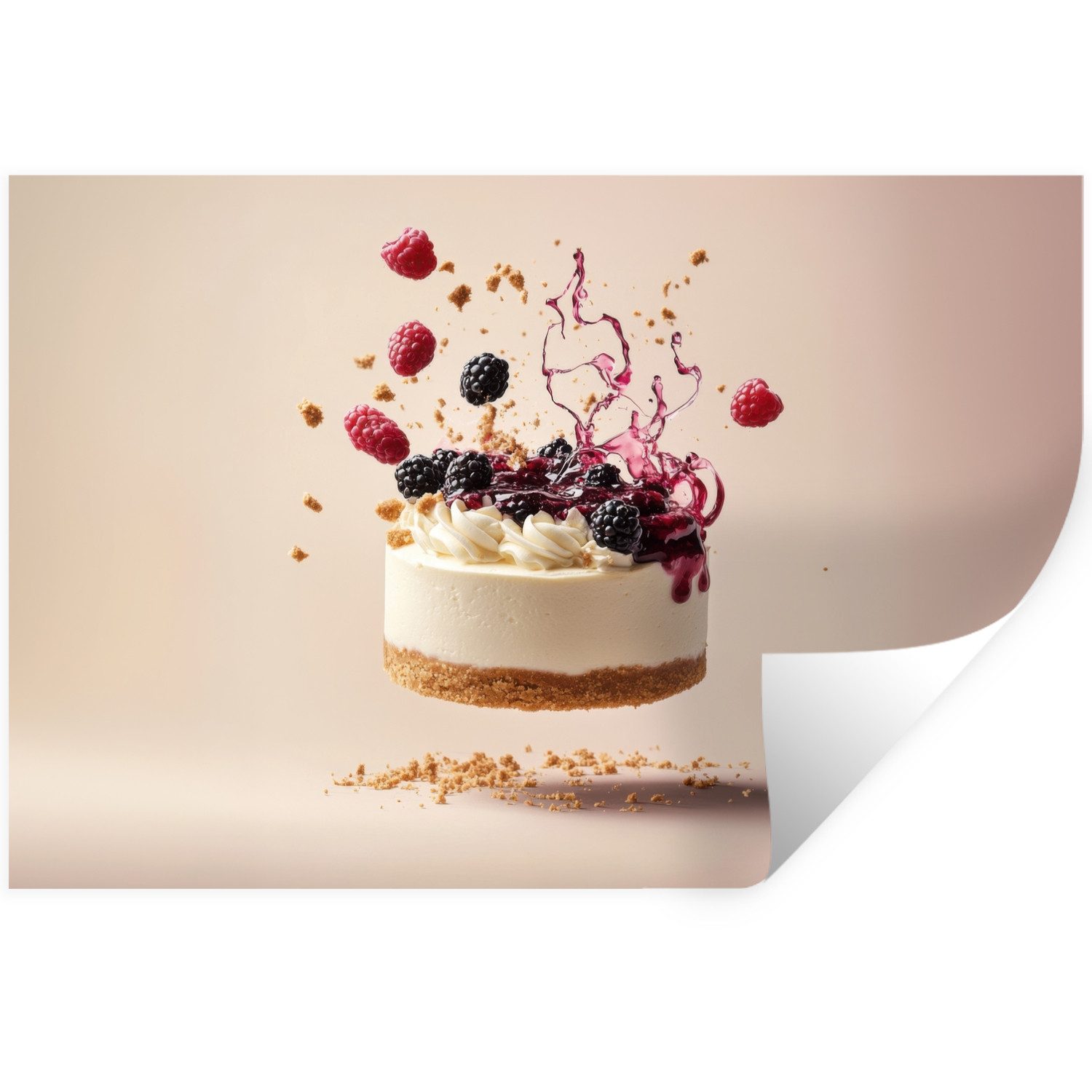 MuchoWow Wandsticker Käsekuchen - Essen - Rosa - Torte (1 St), Wandtattoo, Selbstklebend, Wohnzimmer, 30x20 cm