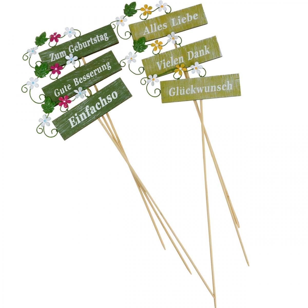 Florists Products Gartenstecker Florale Holzstecker mit Sprüchen für Dekorationen und Geschenke, 6 St
