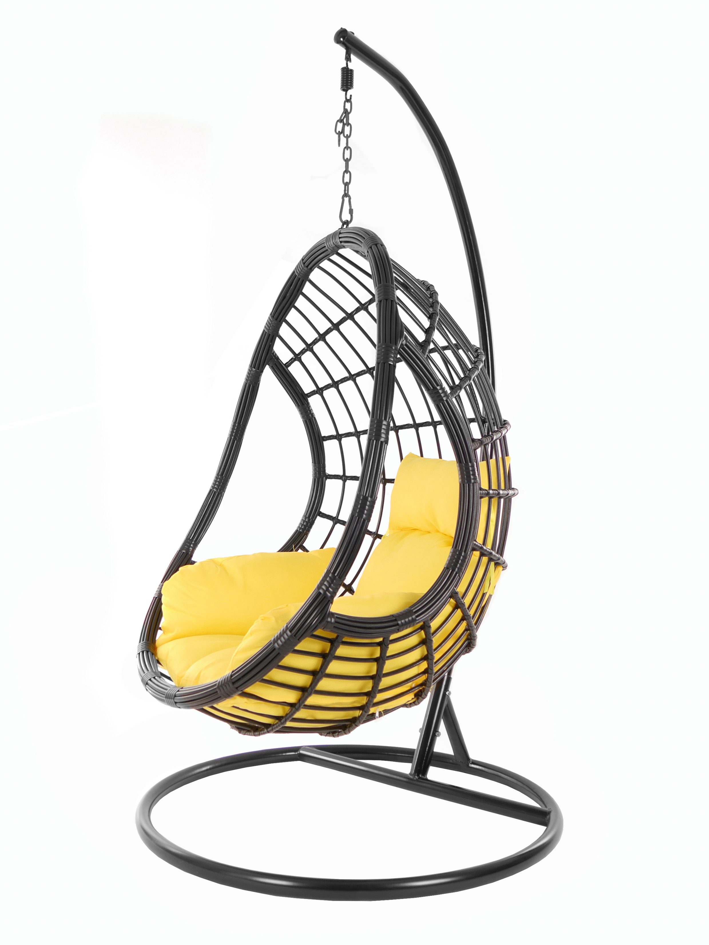 KIDEO Hängesessel PALMANOVA black, Schwebesessel, Swing Chair, Hängesessel mit Gestell und Kissen, Nest-Kissen gelb (2200 pineapple)
