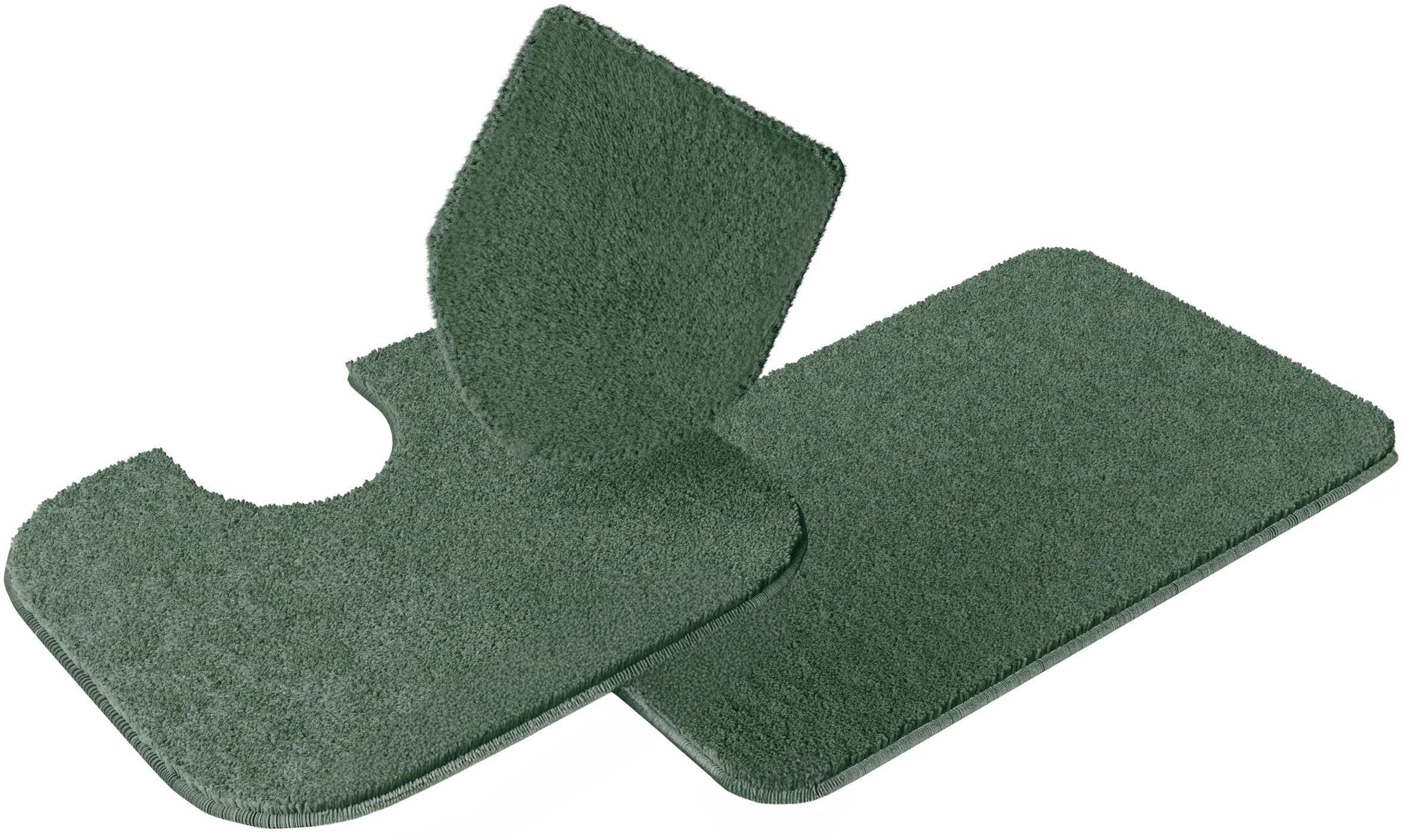 Grund Badematte Melos, Badvorleger, Badezimmer Teppich, sehr weich, Höhe 27 mm, rutschhemmend beschichtet, fußbodenheizungsgeeignet, Kunstfaser, rechteckig, 3-tlg. Stand-WC Set, melierte Optik, sehr weicher Flor, Melange-Effekt, Made in Europe