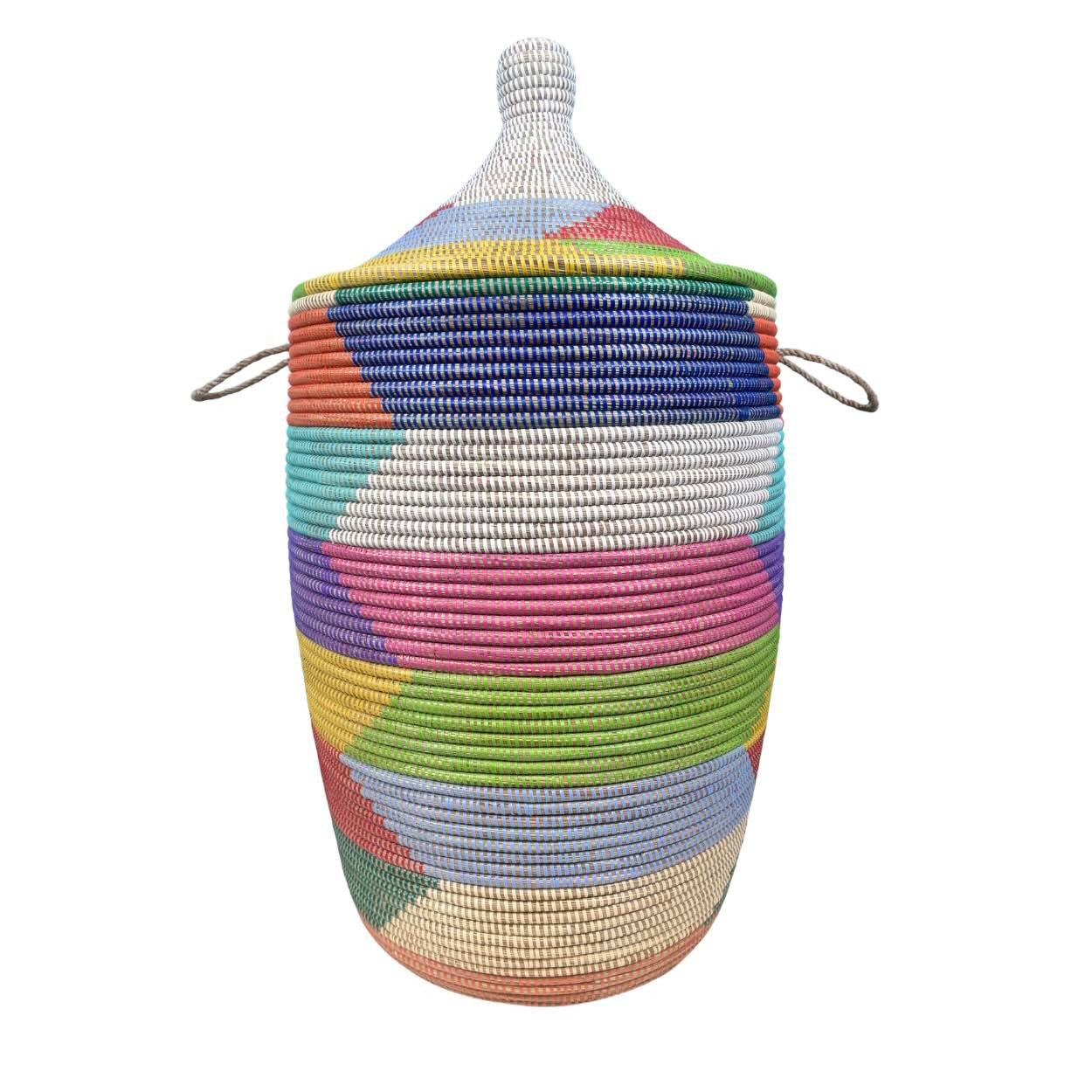 Wäschekorb Wäschekorb Senegal S - Zick Zack - Bunt, Handgeflochtener Wäschekorb aus traditionellem Kunsthandwerk