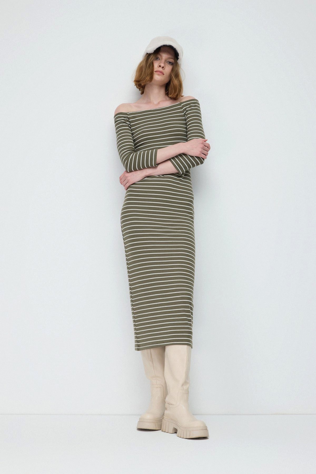 Midikleid figurbetontes gestreiftes Kleid