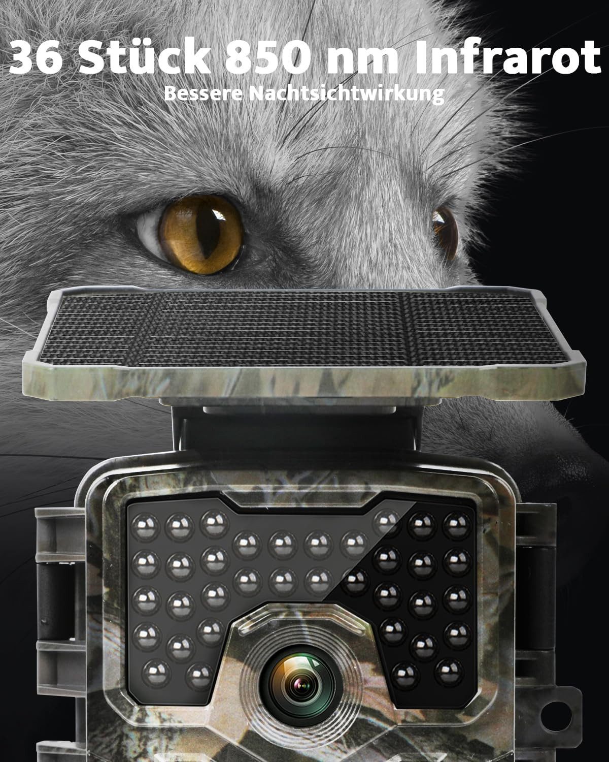 Usogood Wildkamera Solar Wildkamera 4K 30fps 48MP Wildtierkamera mit 32GB Karte (Für Garten Haustierüberwachung, Spiele und Trail Outdoor -Sicherhei, Jagdkamera Wildkamera mit Bewegungsmelder Nachtsicht, 1-tlg., Eingebauter 2600mAh Lithium-Akku Wiederaufladbar,0,2S Auslösen, Kein WLAN IP66 Wasserdicht für Wildtierbeobachtung & Heim Sicherheit)