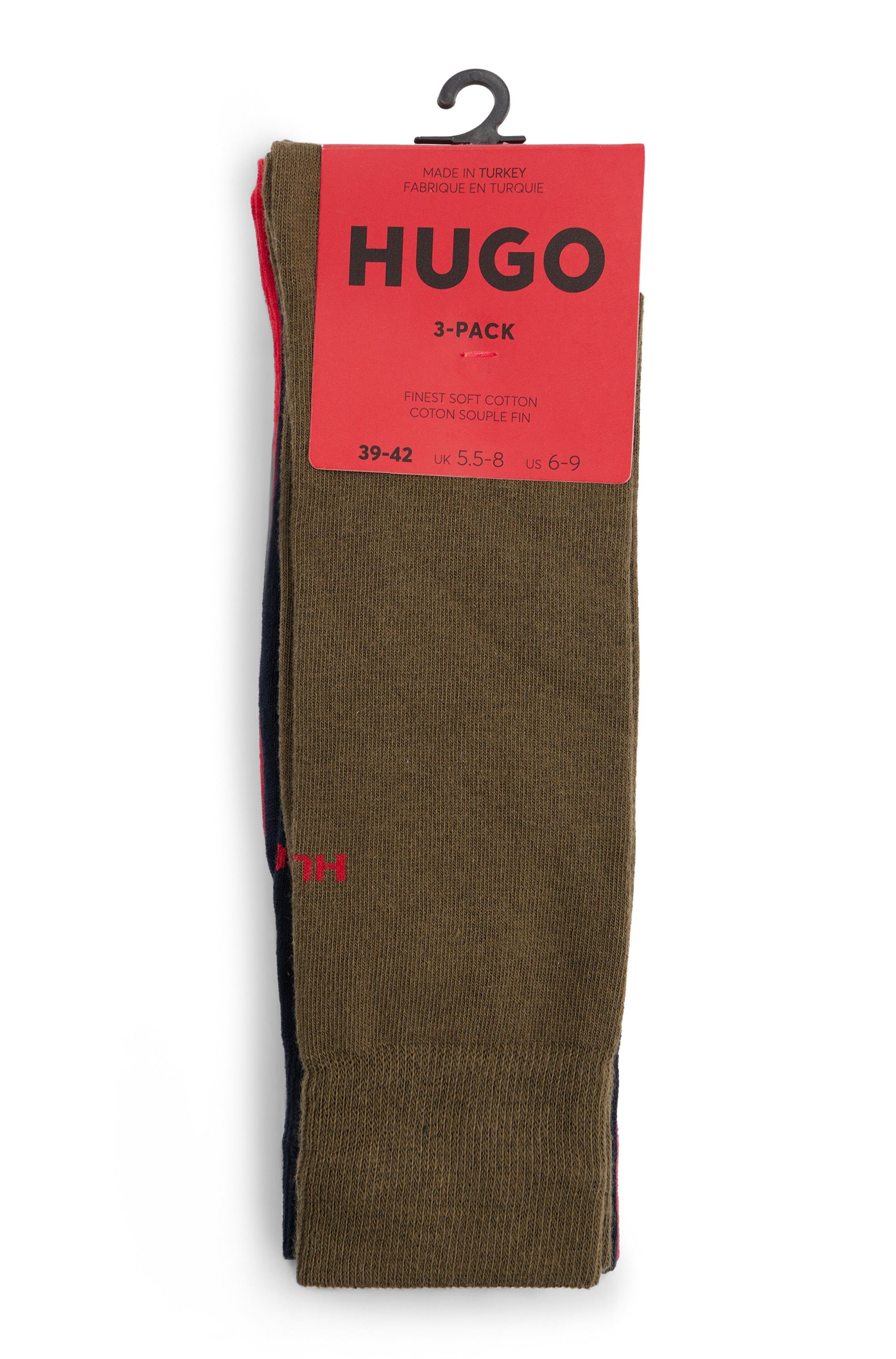 HUGO Businesssocken 3P RS UNI CC (Packung, 3-Paar, 3er Pack) mit kontrastfarbenen HUGO Logo-Schriftzug