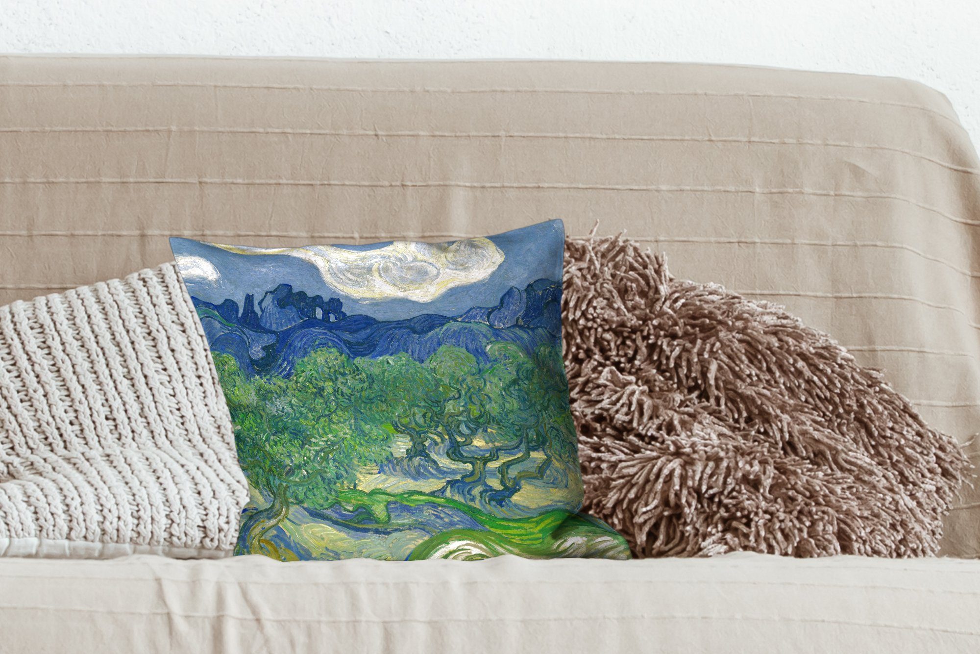 MuchoWow Dekokissen Die Olivenbäume Deko, Füllung - Vincent Gogh, für Wohzimmer, mit von Gemälde van Schlafzimmer, Sofakissen Zierkissen